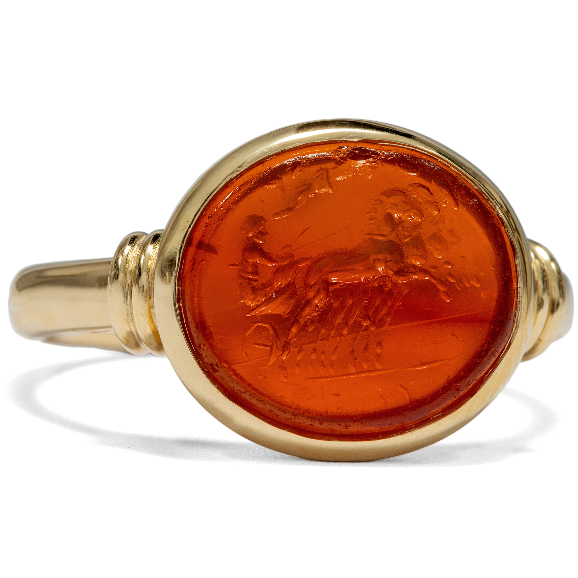 Roman Intaglio of a Quadriga of the 1st/2nd Century in a Modern Gold Ring