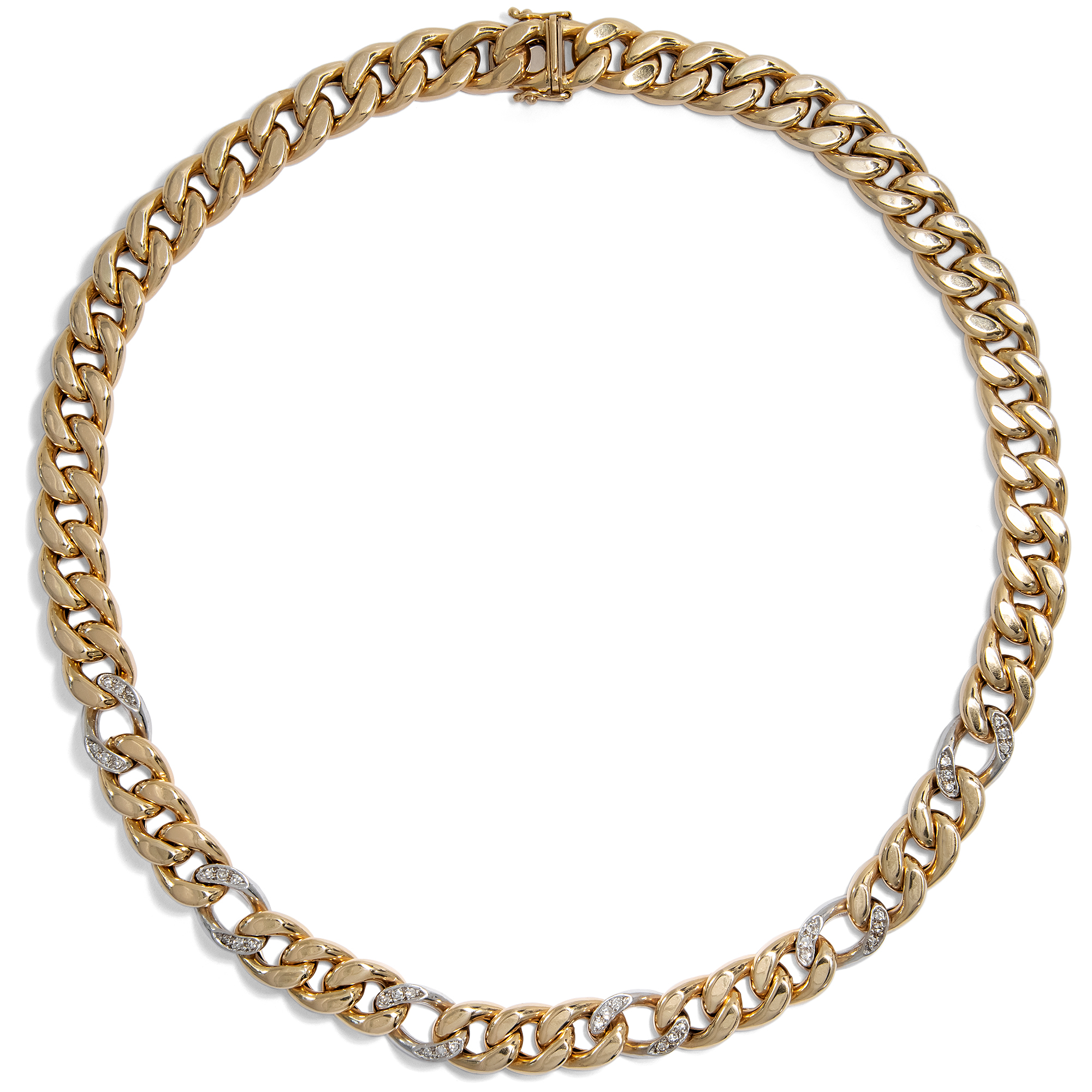 Wide Curb chain in Yellow and White Gold With Diamonds, Germany Circa 1975