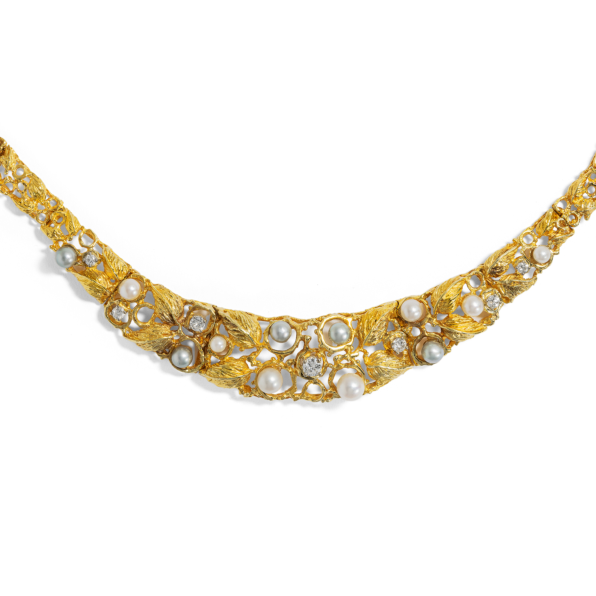 Vintage necklace made of gold with pearls & diamonds, Germany around 1975