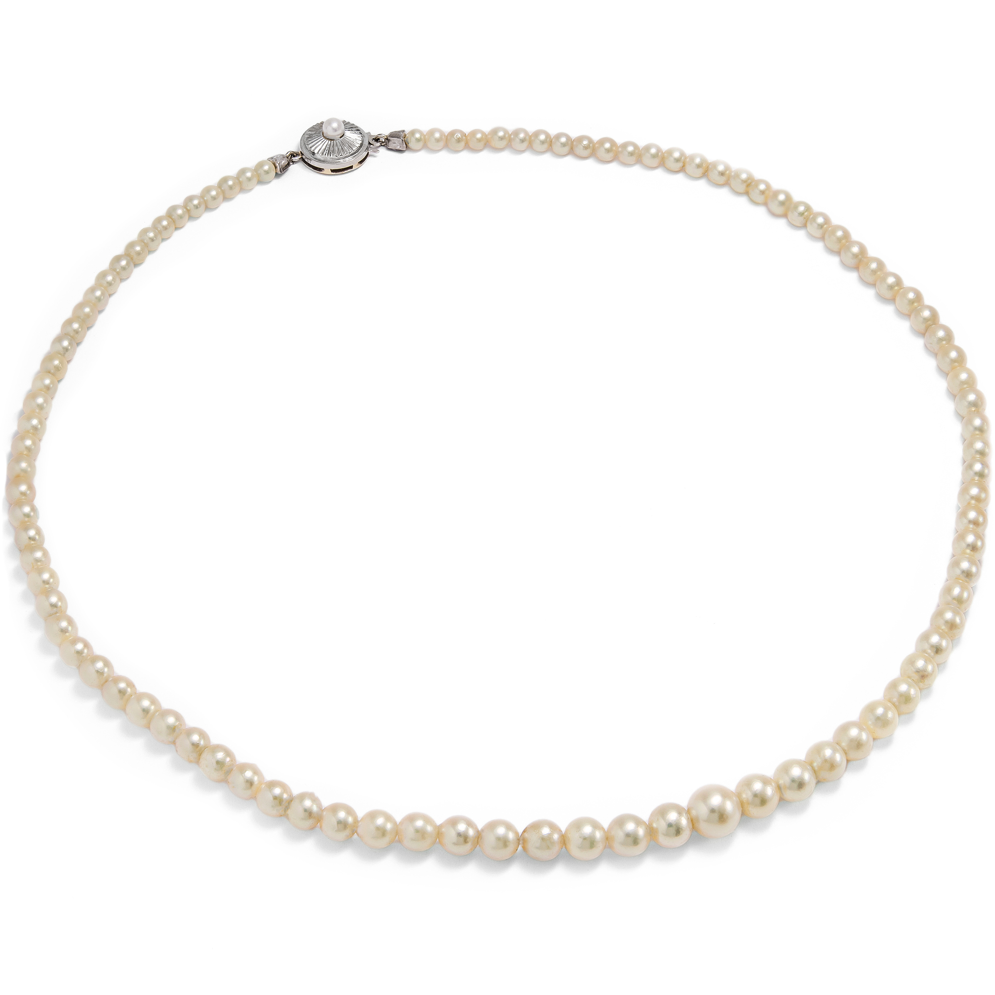 Vintage „Collier Chute“ Pearl Necklace with White Gold Clasp, c. 1970