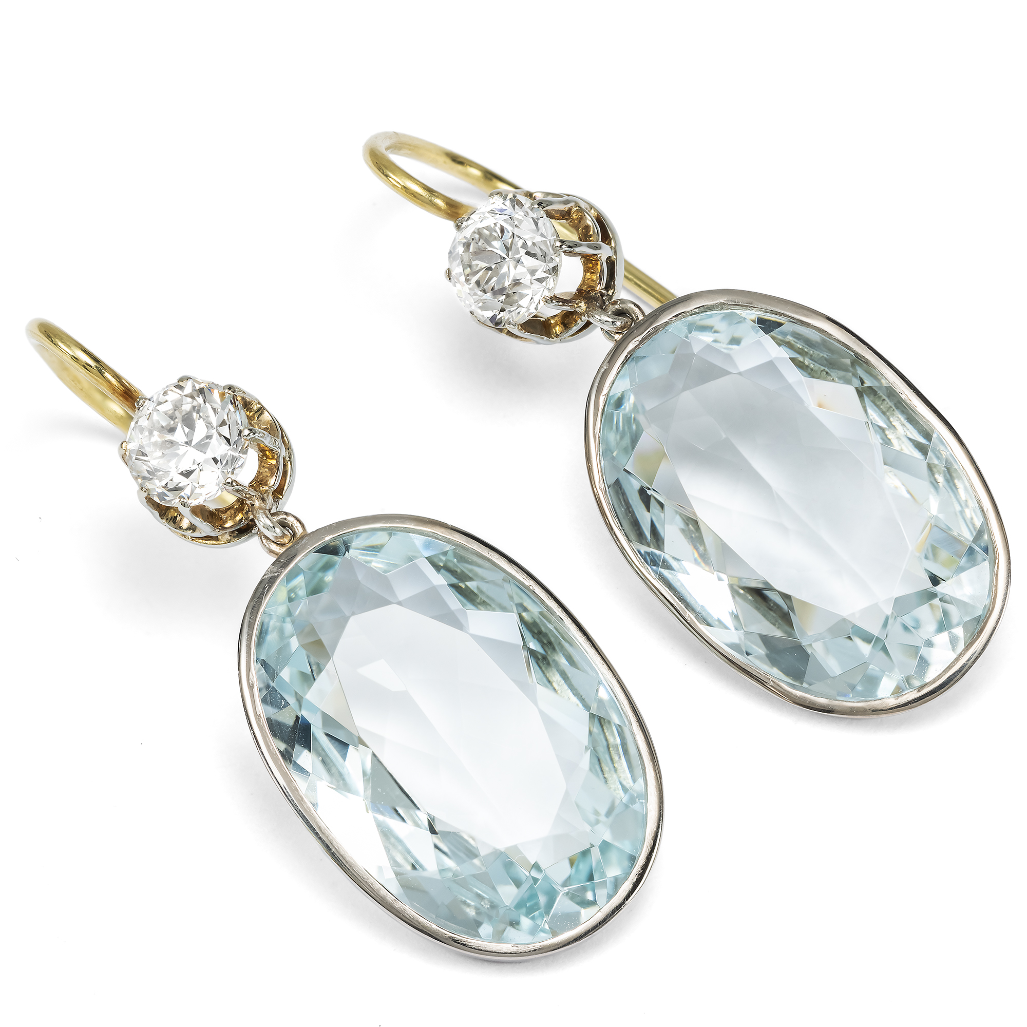 Earrings From Ancient Elements With Diamonds & Aquamarines From Our Workshop