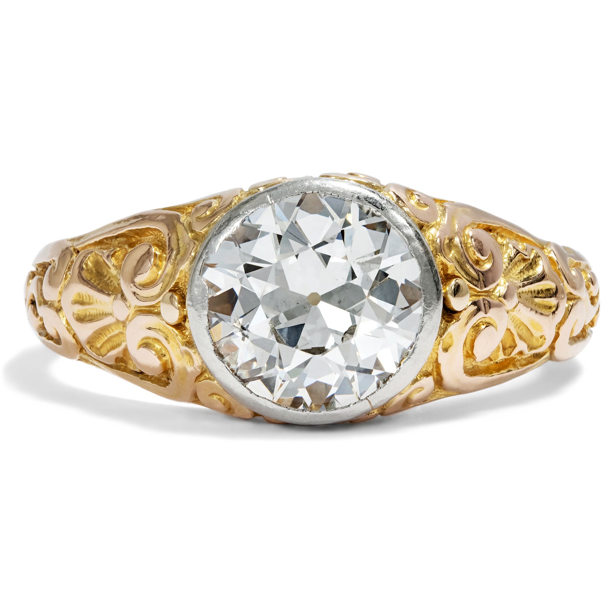 Antiker Ring mit 1,95 ct Diamant im Altschliff in Roségold, um 1905