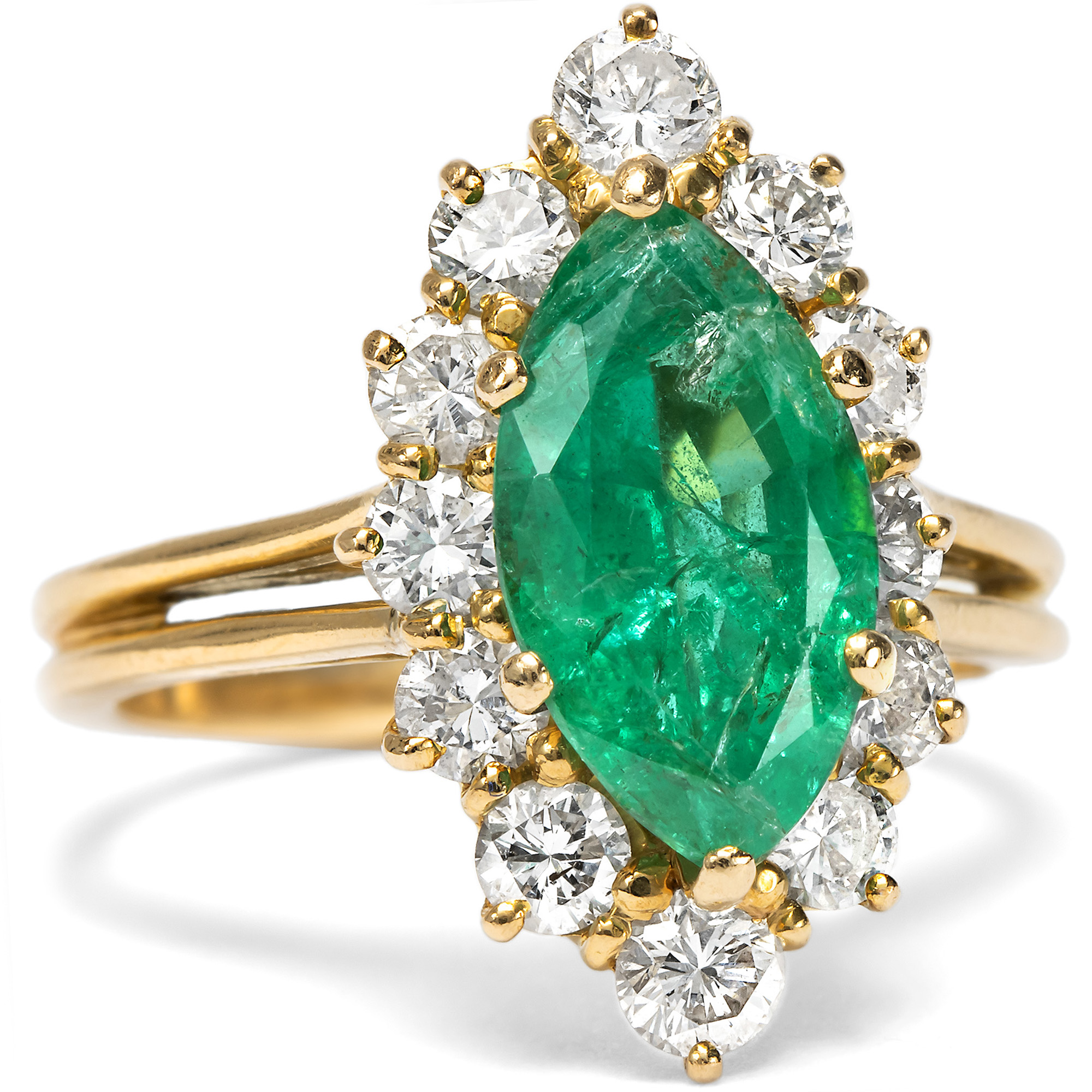 Vintage Emerald and Diamond Cluster Ring, c. 1980s