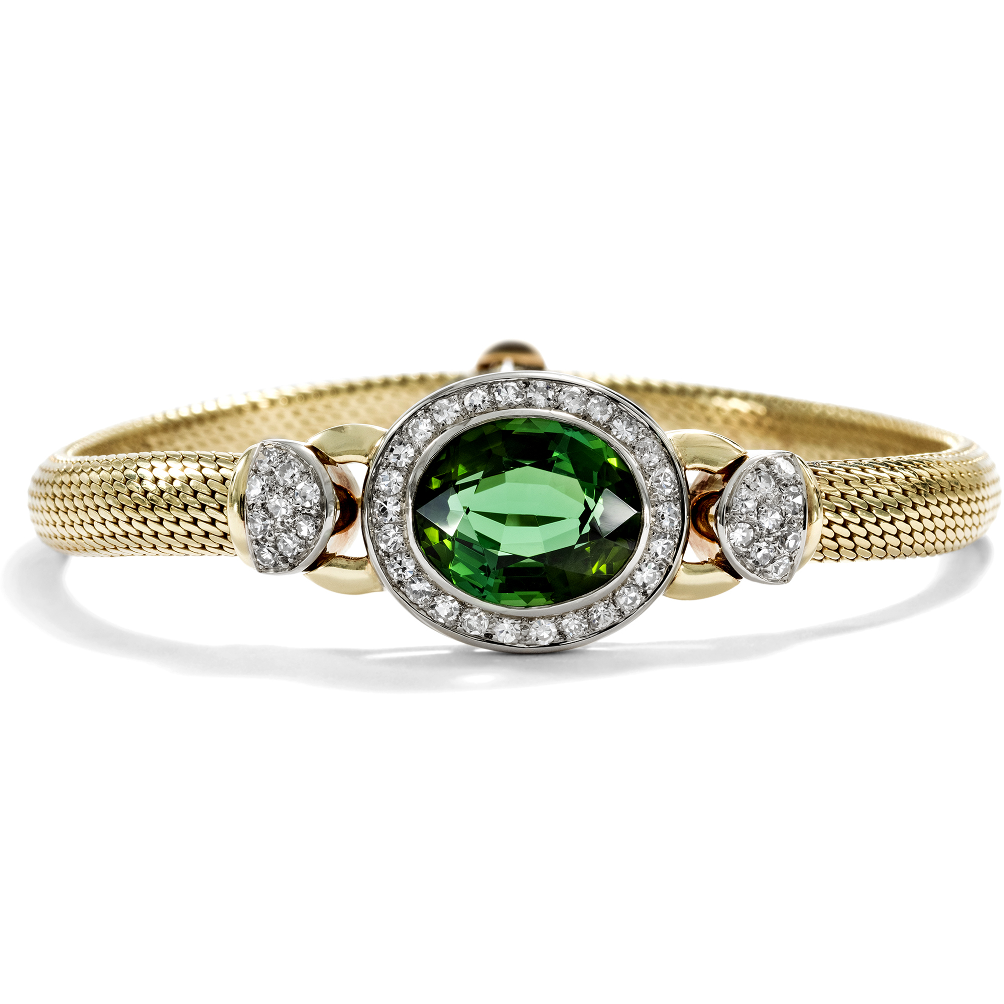 Luxurious Green Tourmaline and Diamond Retro Style Bracelet, c. 1935