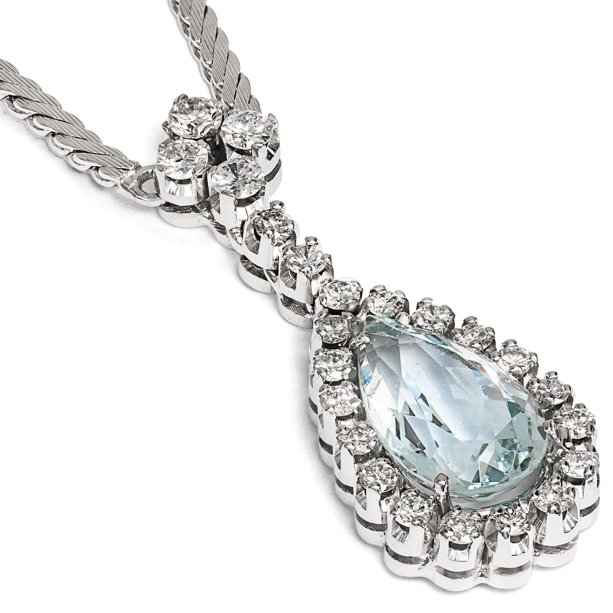 Exquisite Vintage Aquamarine and Diamond Necklace in White Gold, c. 1980