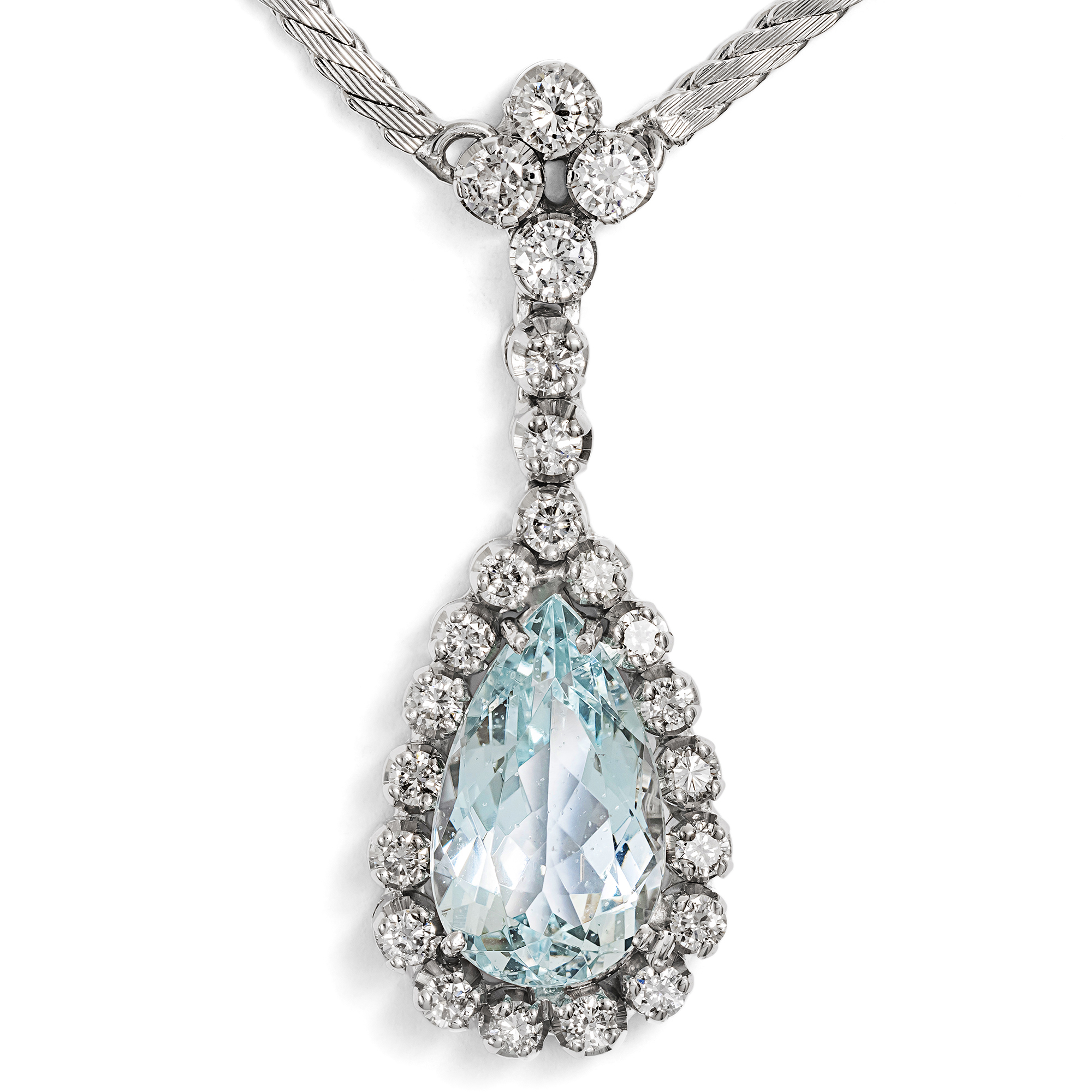 Exquisite Vintage Aquamarine and Diamond Necklace in White Gold, c. 1980