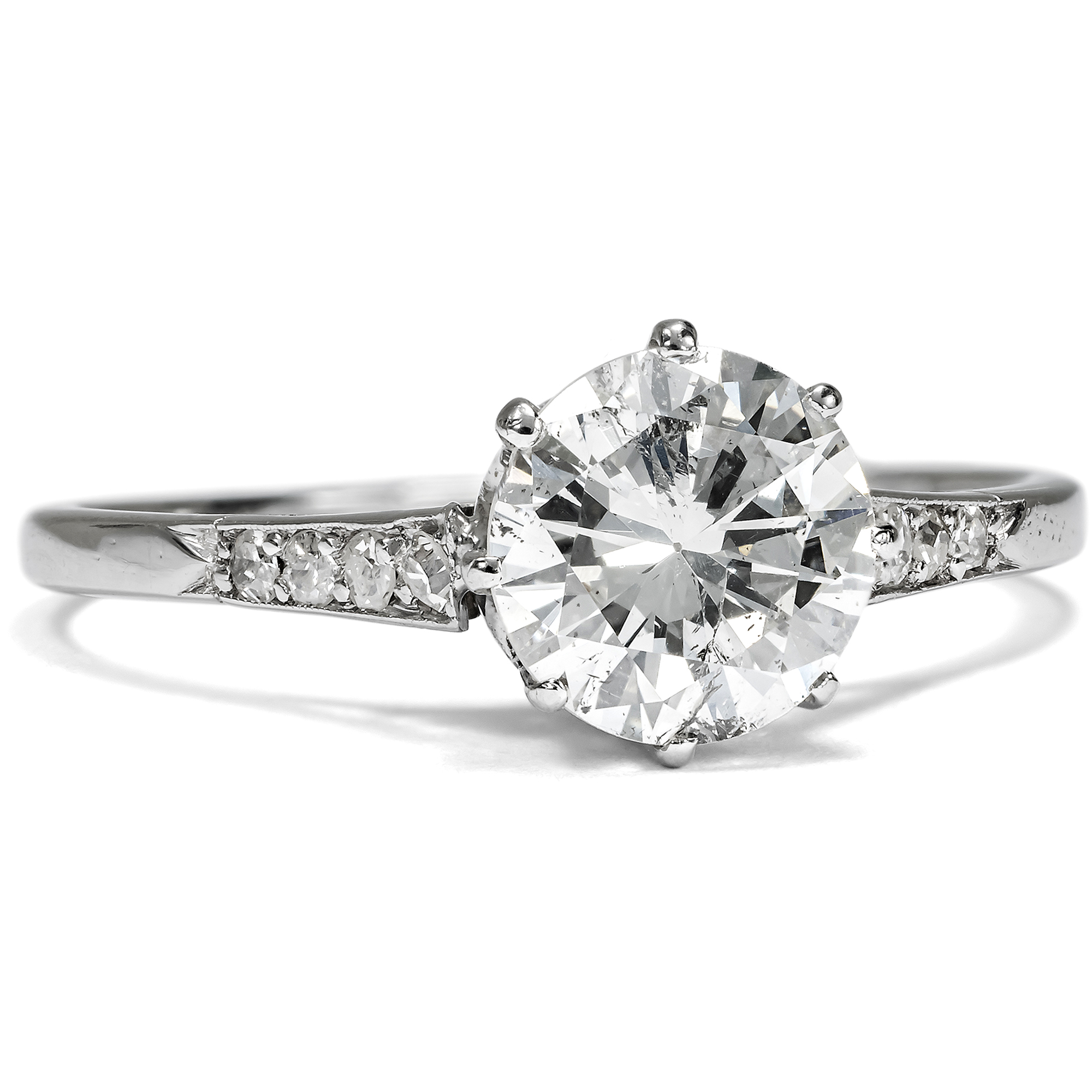 Antique White Gold Ring with 1.10 ct Top Wesselton Diamond Solitaire, c. 1920