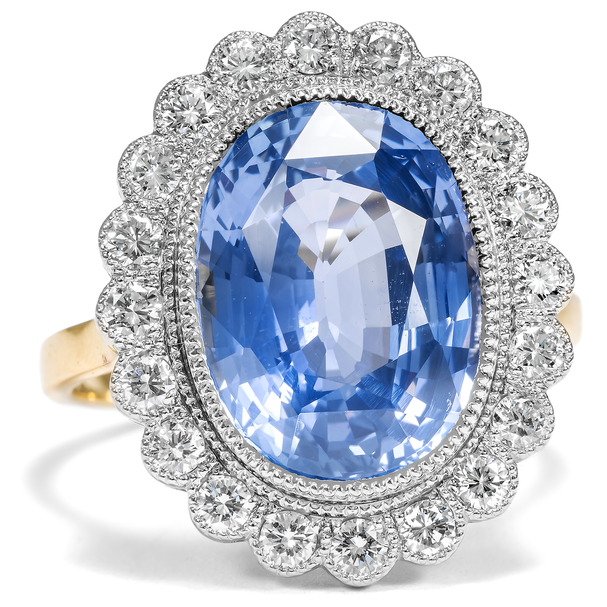 Luxurious Ceylon Sapphire and Diamond Cluster Ring, from our Workshop