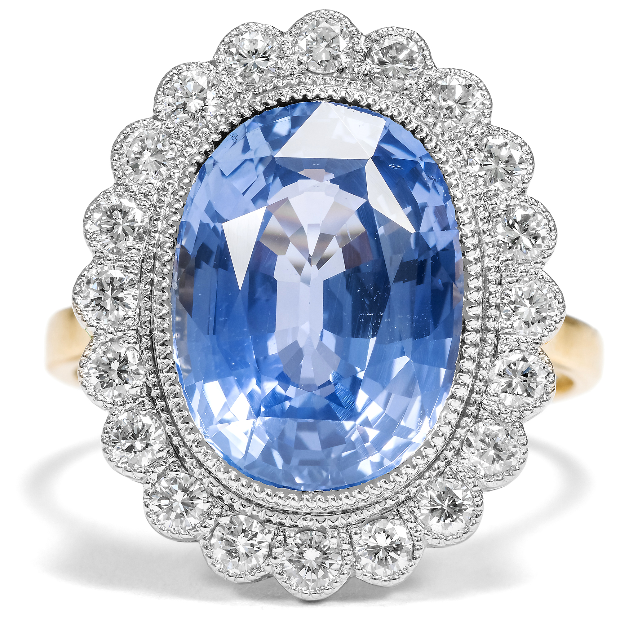 Luxurious Ceylon Sapphire and Diamond Cluster Ring, from our Workshop