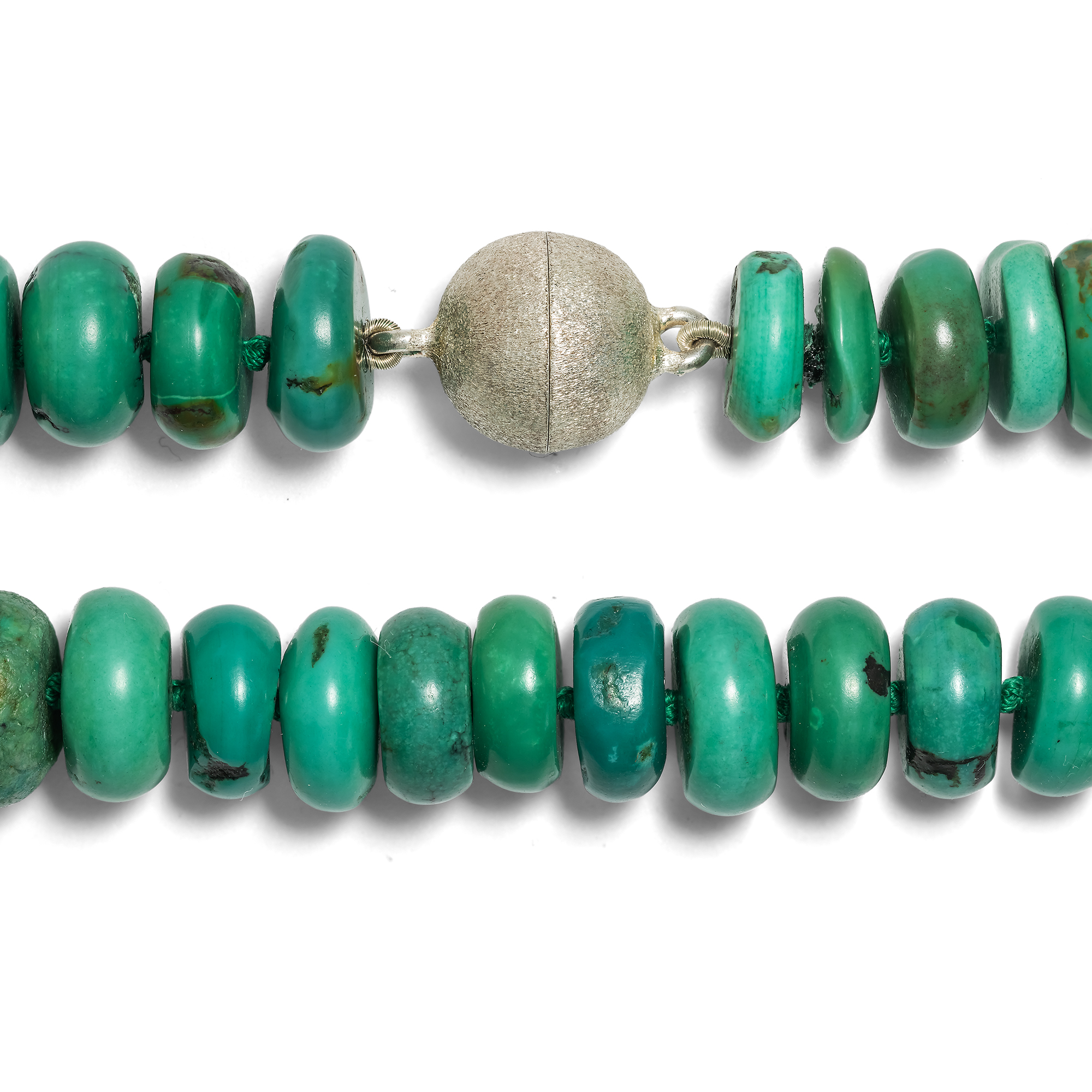 Schöne vintage Kette aus grünlichen Türkisen mit Magnetschließe, um 1995 Schöne vintage Kette aus grünlichen Türkisen mit Magnetschließe, um 1995