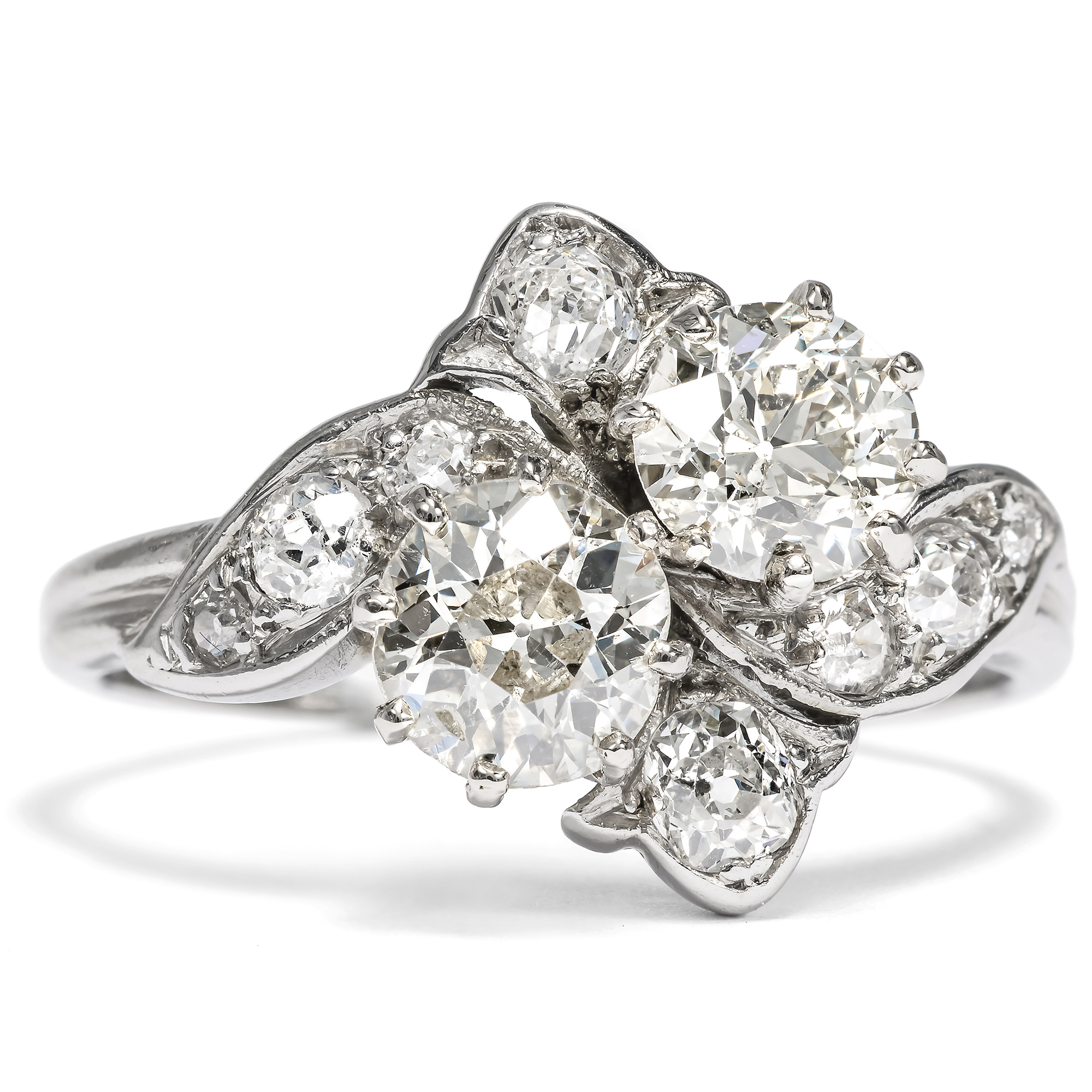 Prachtvoller „Toi-et-Moi“-Ring mit 2,65 ct Diamanten im Altschliff, um 1910 Prachtvoller „Toi-et-Moi“-Ring mit 2,65 ct Diamanten im Altschliff, um 1910