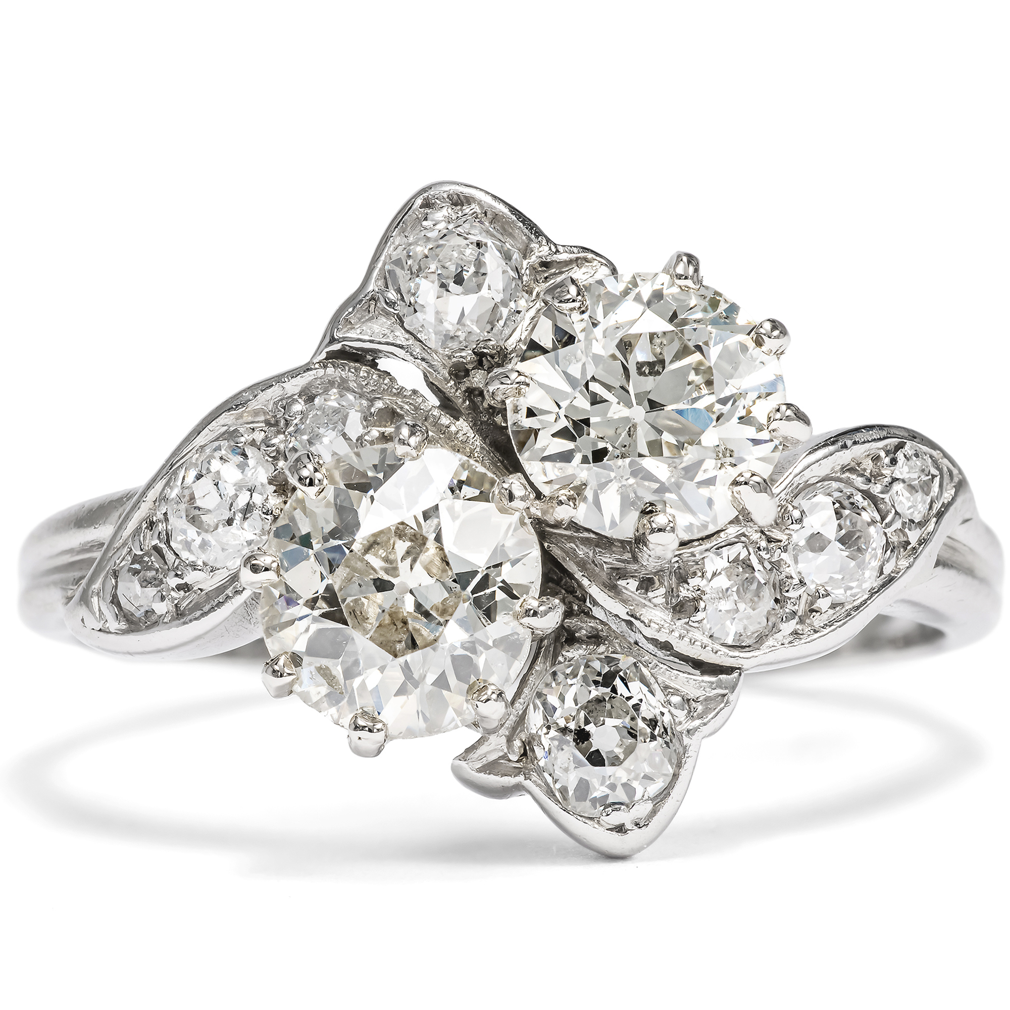 Prachtvoller „Toi-et-Moi“-Ring mit 2,65 ct Diamanten im Altschliff, um 1910 Prachtvoller „Toi-et-Moi“-Ring mit 2,65 ct Diamanten im Altschliff, um 1910