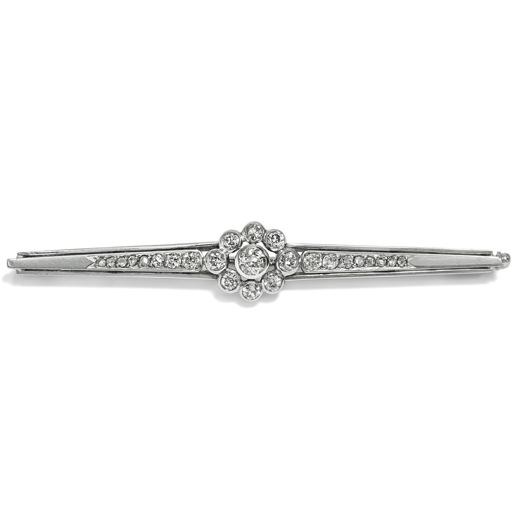 Funkelnde Stabbrosche aus Weißgold mit Diamanten, Deutschland um 1930 Funkelnde Stabbrosche aus Weißgold mit Diamanten, Deutschland um 1930