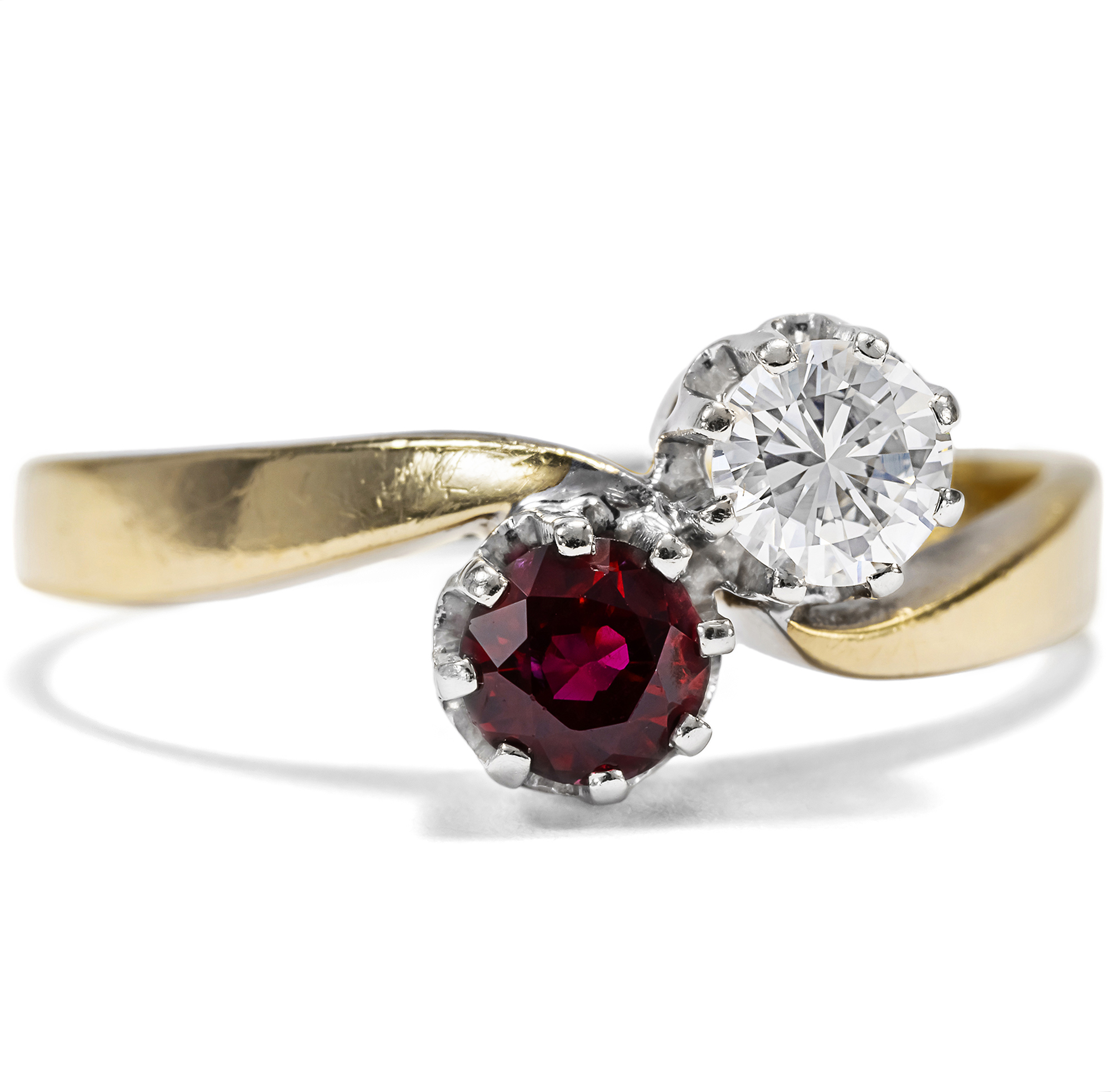 Vintage Toi-et-moi Ring with Ruby and Diamond, Germany, c. 1980