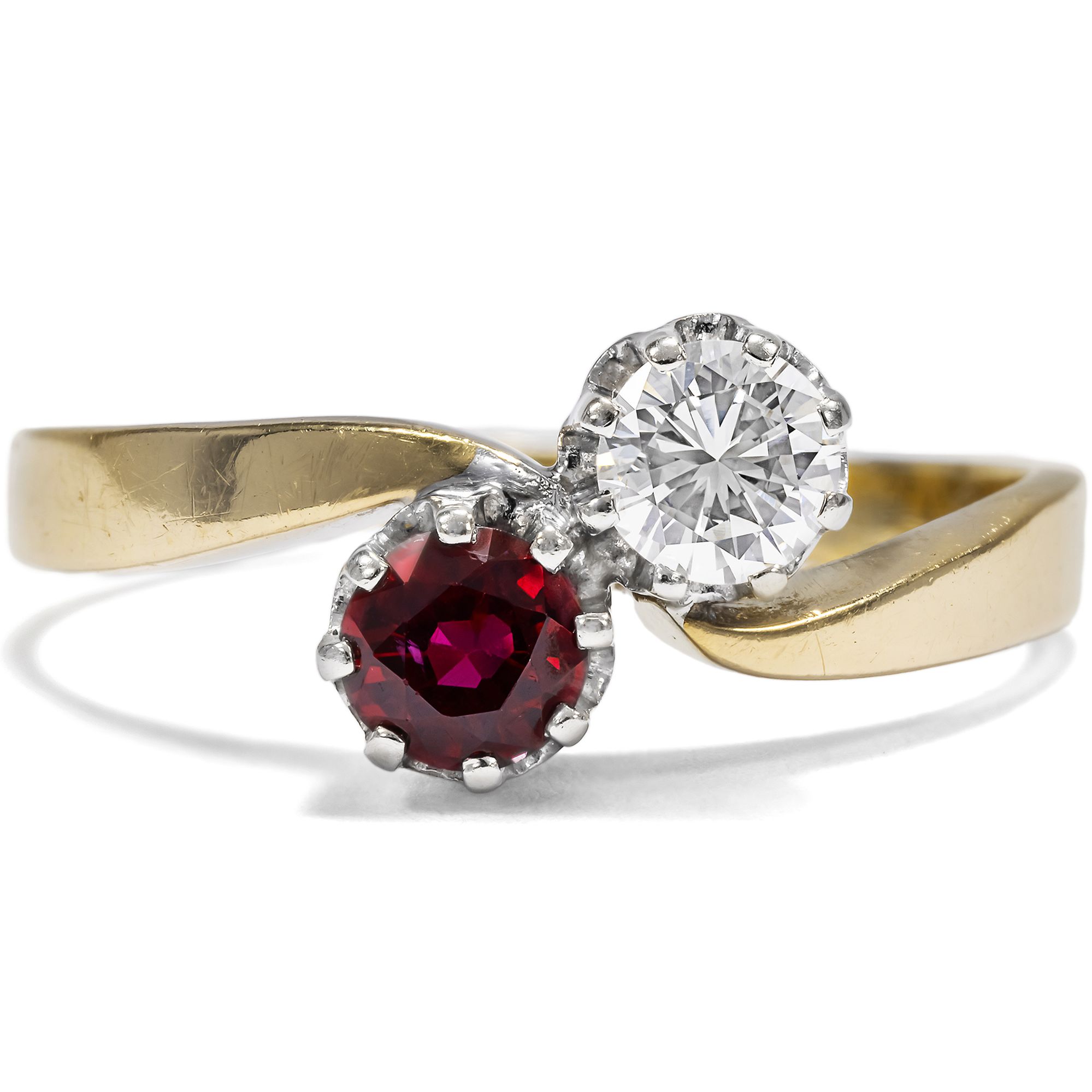 Vintage Toi-et-moi Ring with Ruby and Diamond, Germany, c. 1980