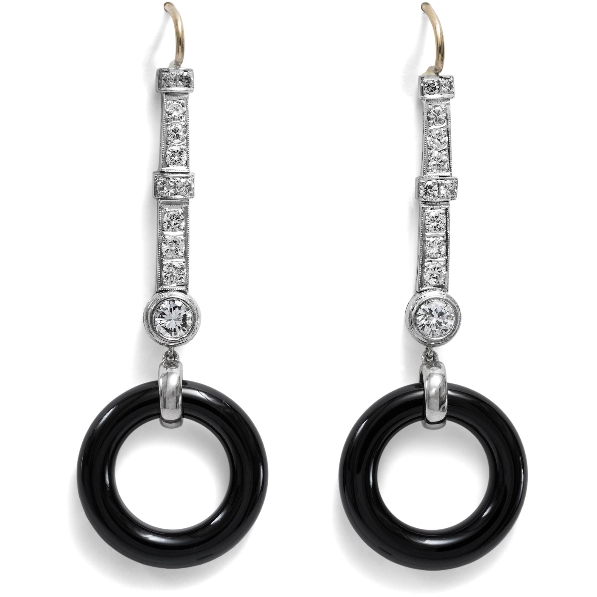 Long Earrings Made From Onyx & Antique Diamonds From our Workshop