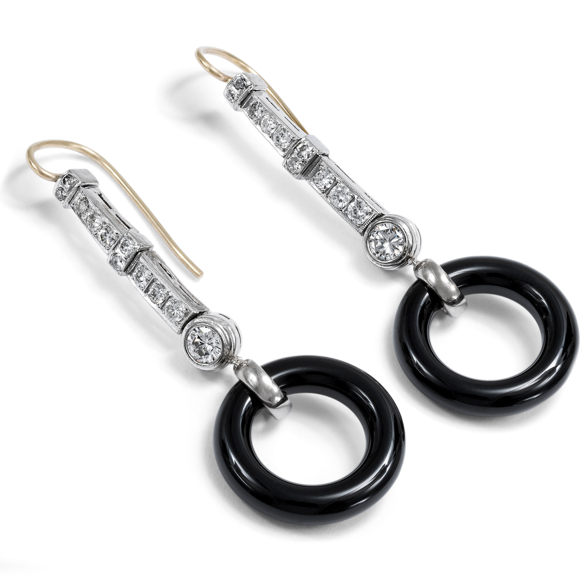 Long Earrings Made From Onyx & Antique Diamonds From our Workshop