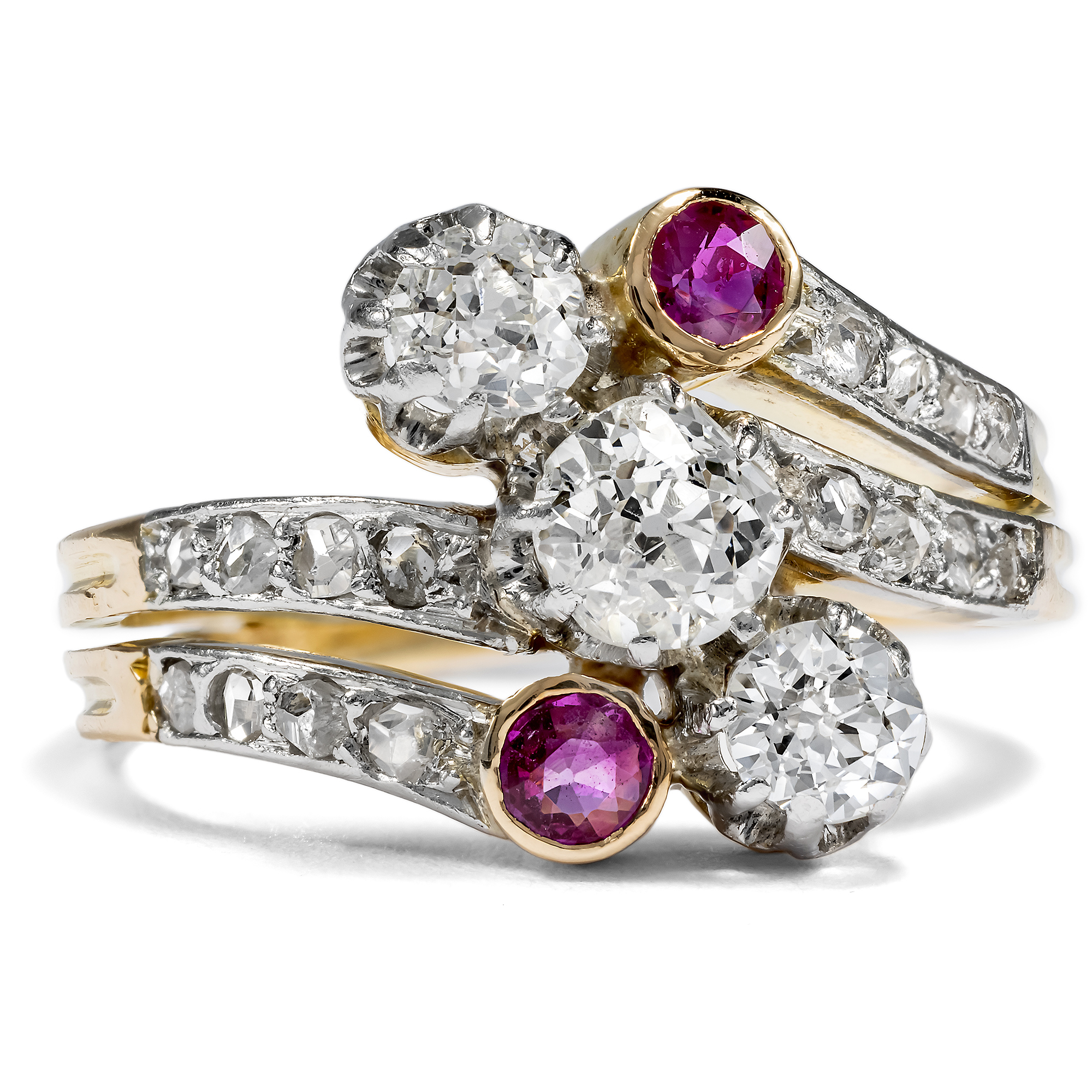 Antiker Ring mit Rubinen aus Burma & Diamanten in Platin auf Gold, um 1905