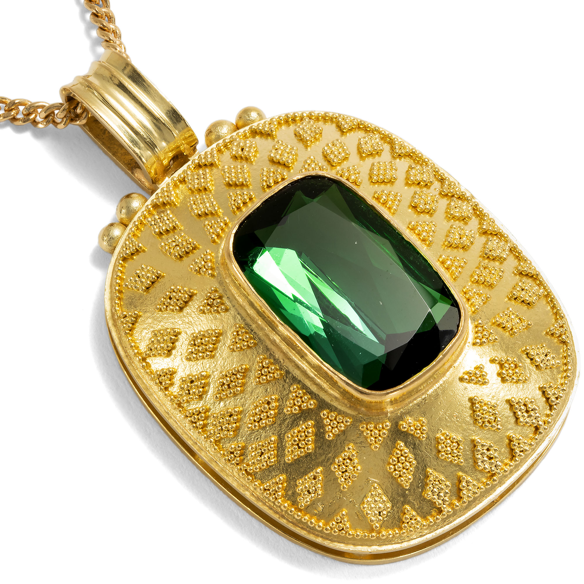 Granulated Gold Pendant with Natural Green Tourmaline, Germany, c. 1950s