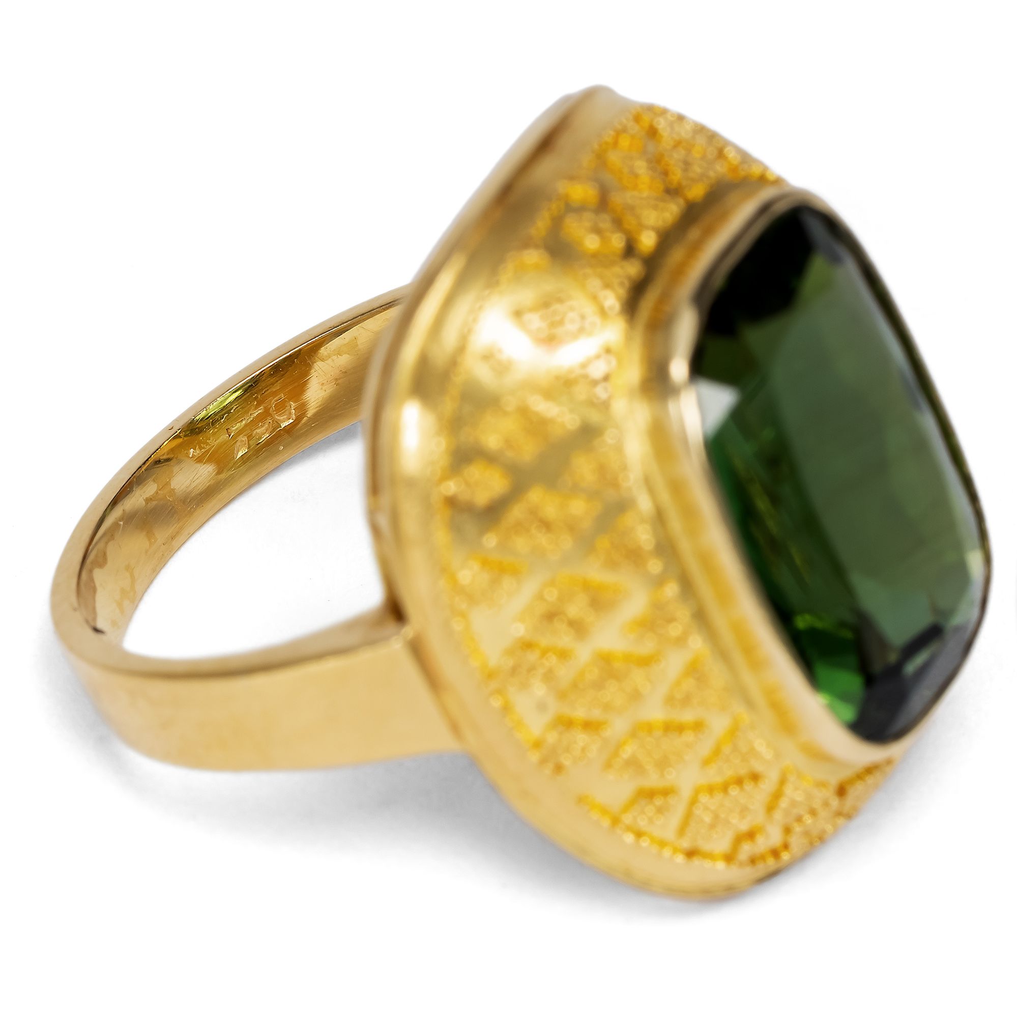 Granulated Vintage Tourmailne Gold Ring Germany c. 1955
