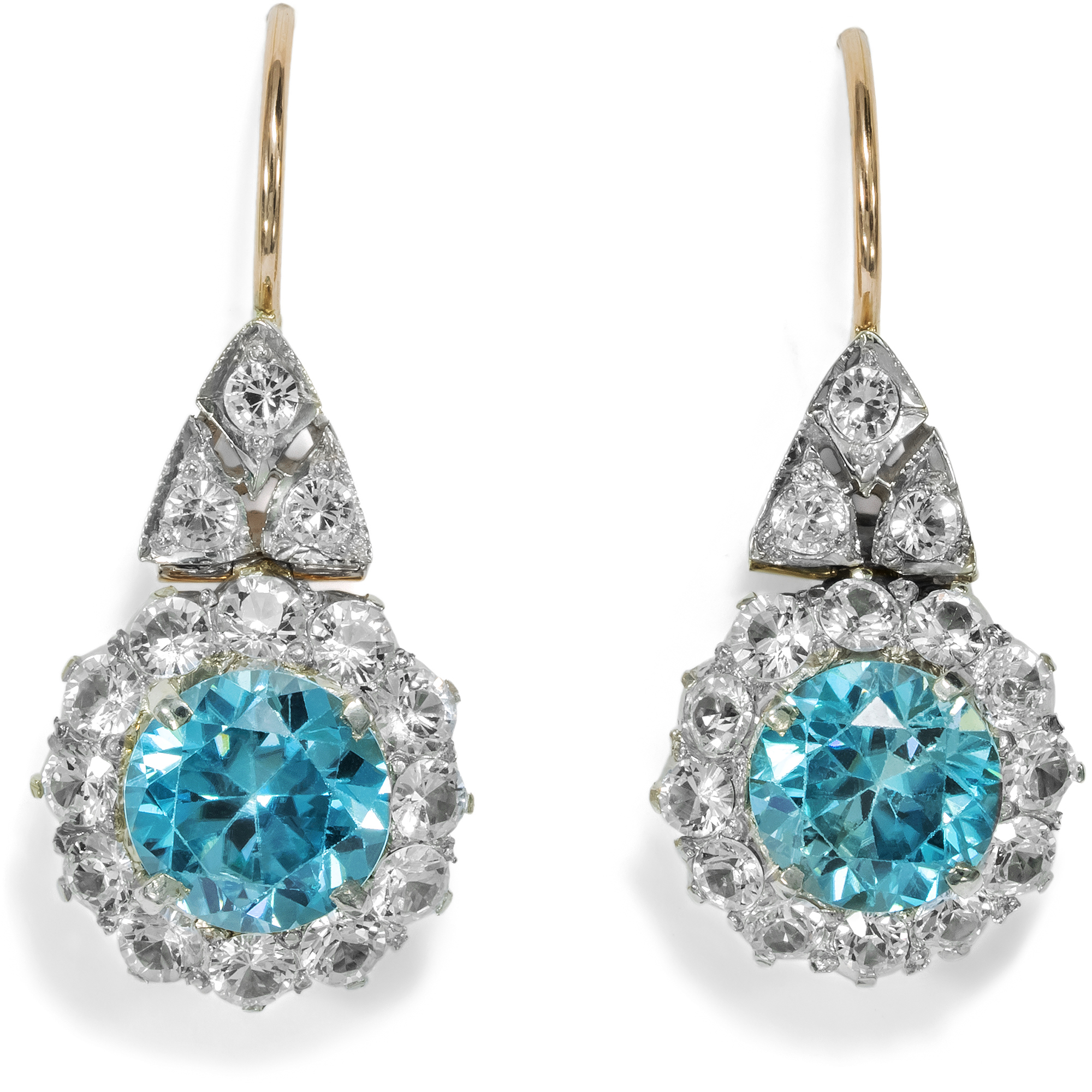 Glamorous Earrings With Natural Zircons In White Gold & Red Gold, Circa 1935 & Later