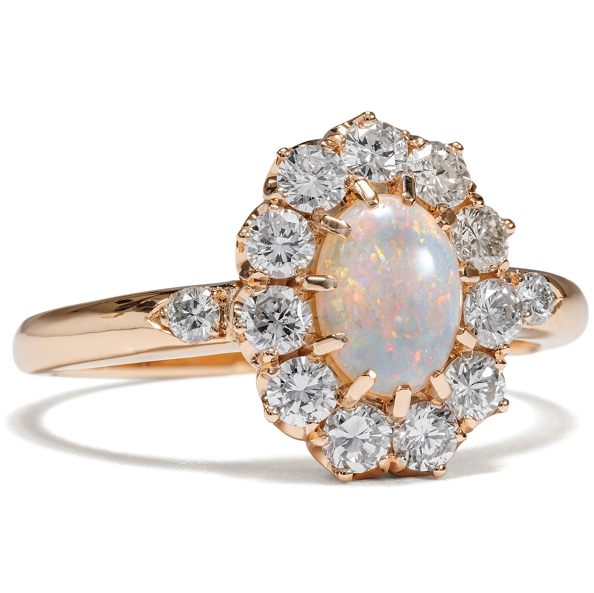 Ungetragener Ring mit Opal & Diamanten in Roségold aus unserer Werkstatt