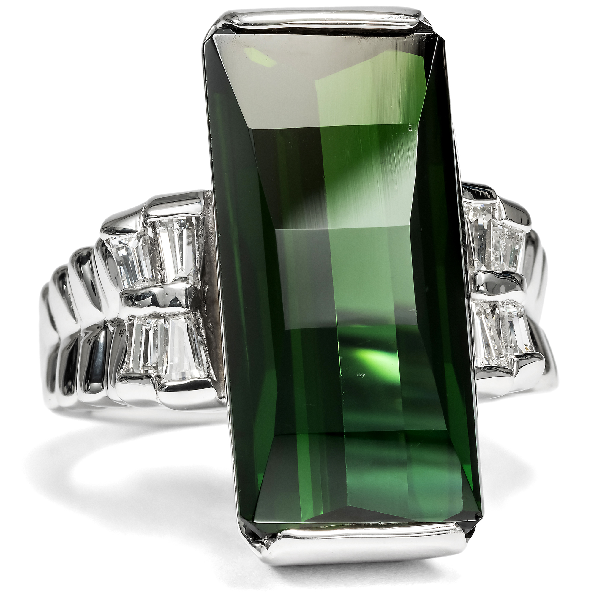 Vintage Platinum Ring with Tourmaline and Diamonds, Germany, c. 1975