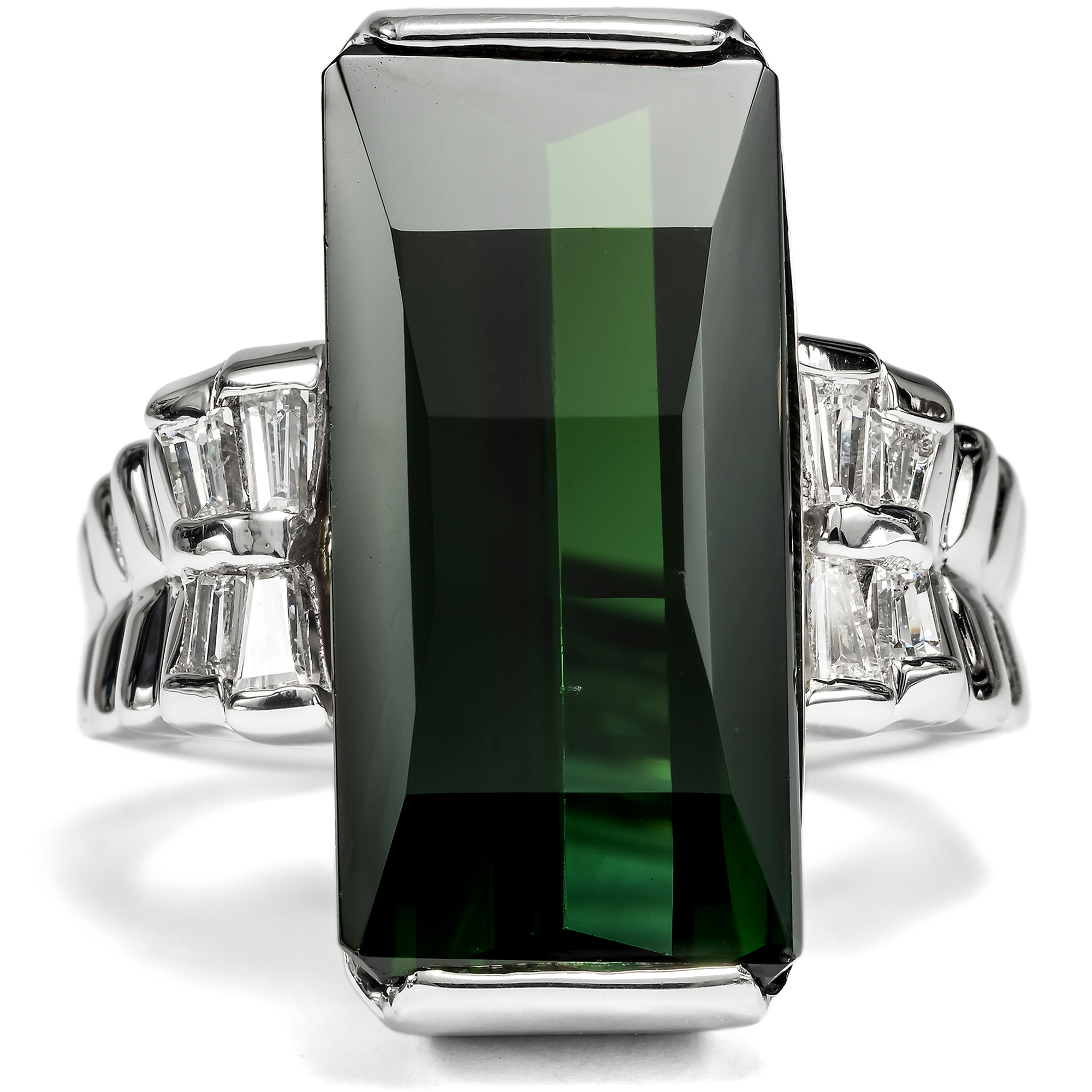 Vintage Platinum Ring with Tourmaline and Diamonds, Germany, c. 1975