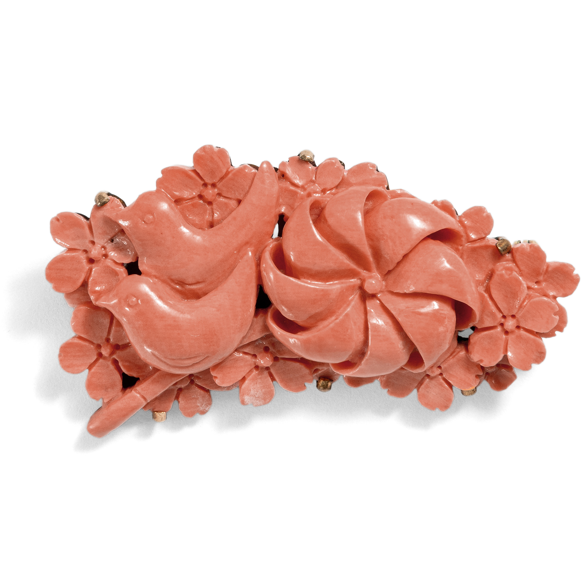 Vintage Pink Coral & Gold Brooch, c. 1980