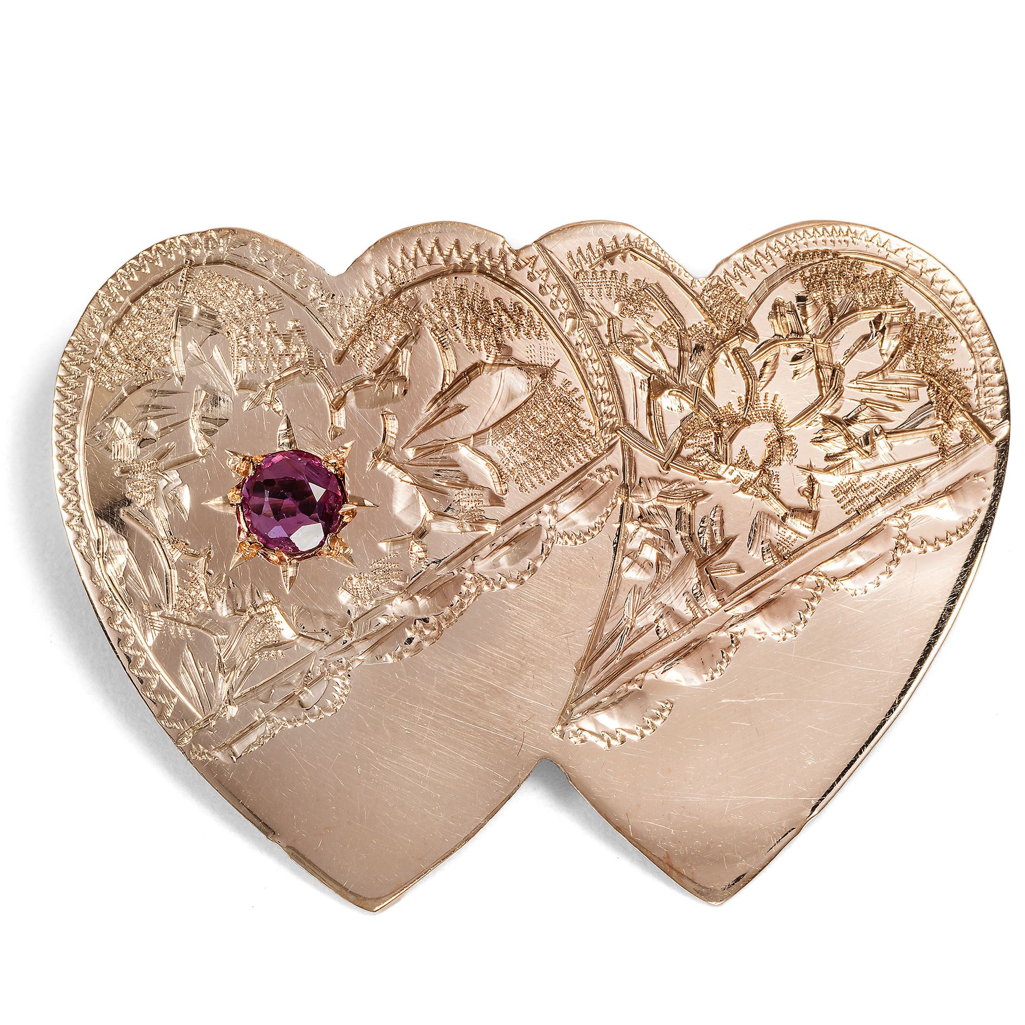 Romantic Antique Brooch with Ruby in Gold, Great Britain c. 1915