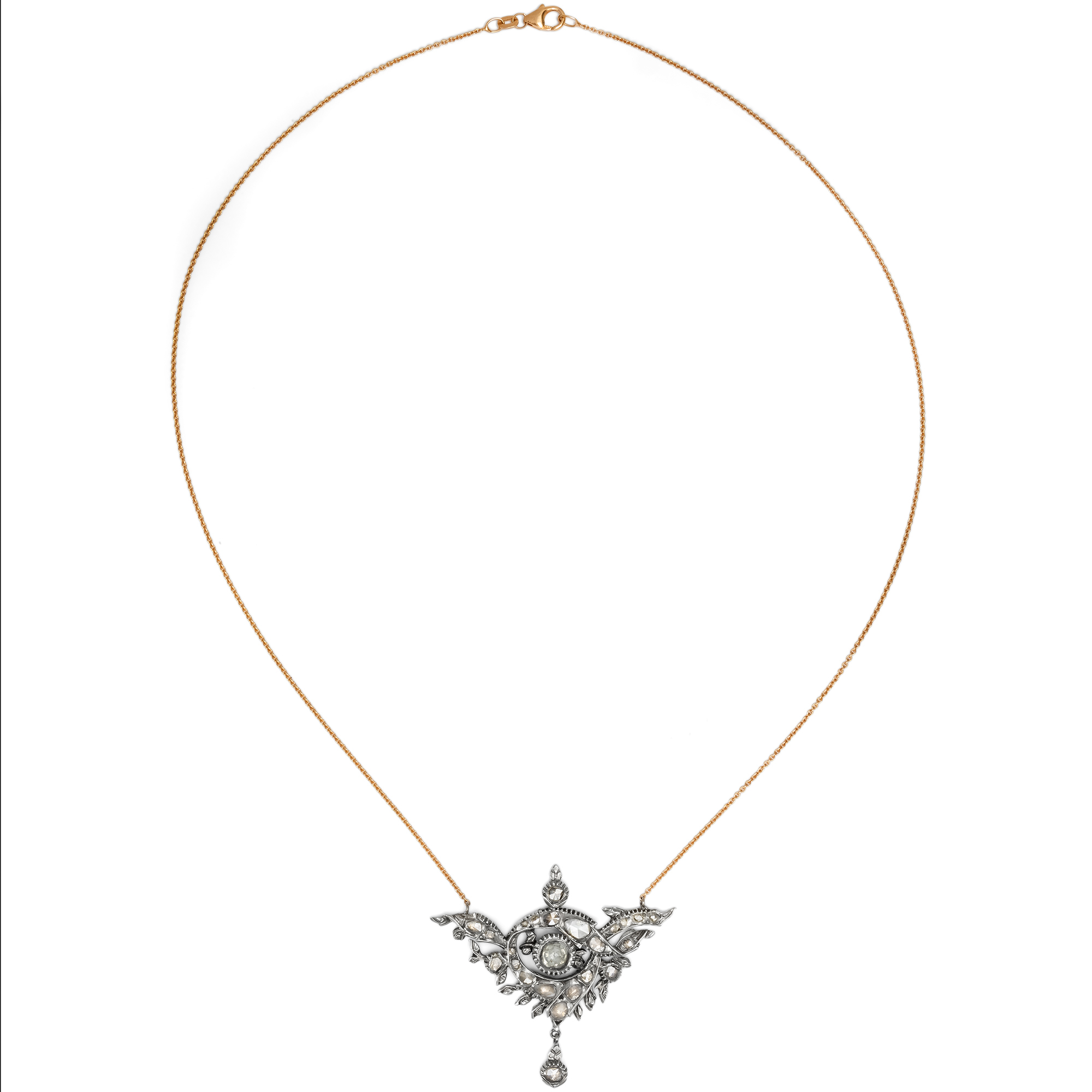 Festliches Collier aus einem antiken Diamantelement in Silber & Rotgold, 1880 & später Festliches Collier aus einem antiken Diamantelement in Silber & Rotgold, 1880 & später