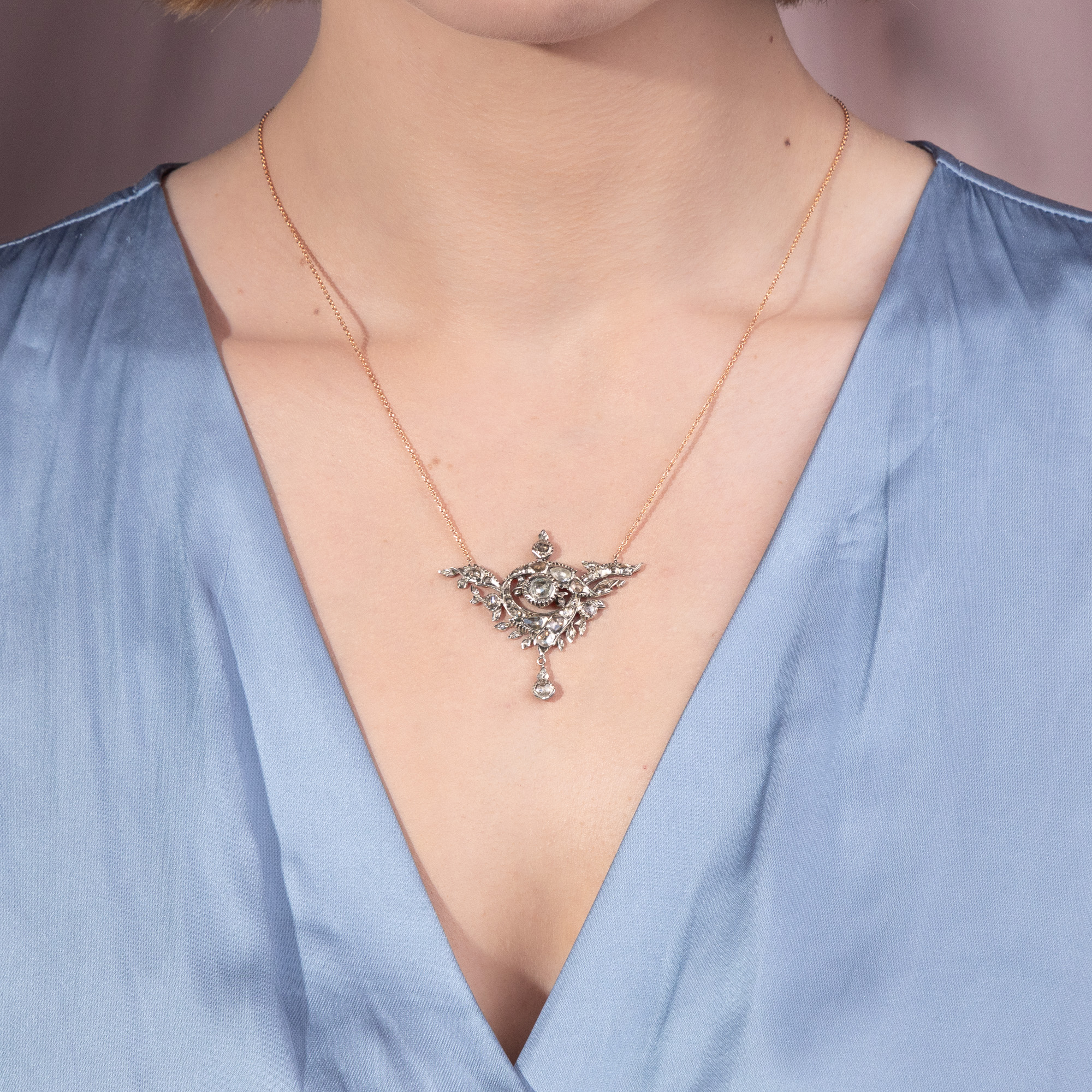 Festliches Collier aus einem antiken Diamantelement in Silber & Rotgold, 1880 & später Festliches Collier aus einem antiken Diamantelement in Silber & Rotgold, 1880 & später