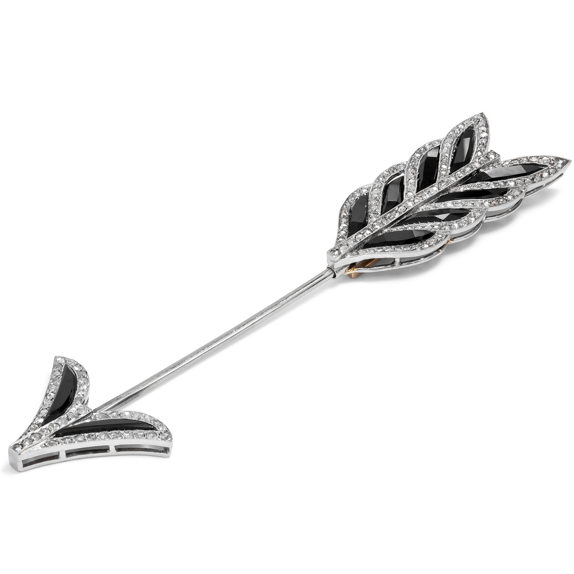 Antique Arrow Shaped Platinum "Jabot Pin" with Onyx & Diamonds, c. 1925