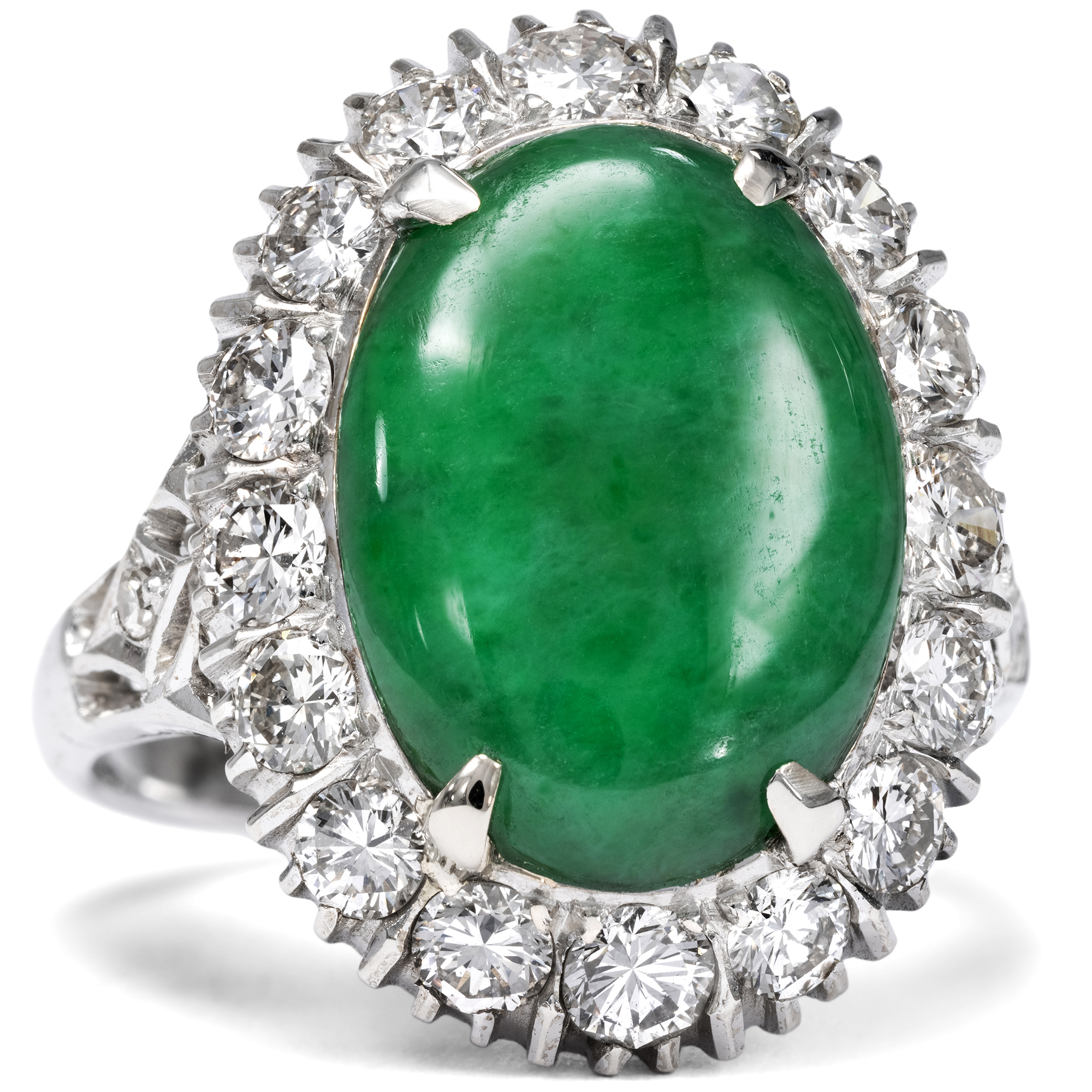 Vintage Platinum Ring with Precious Jade & Diamonds, c. 2000