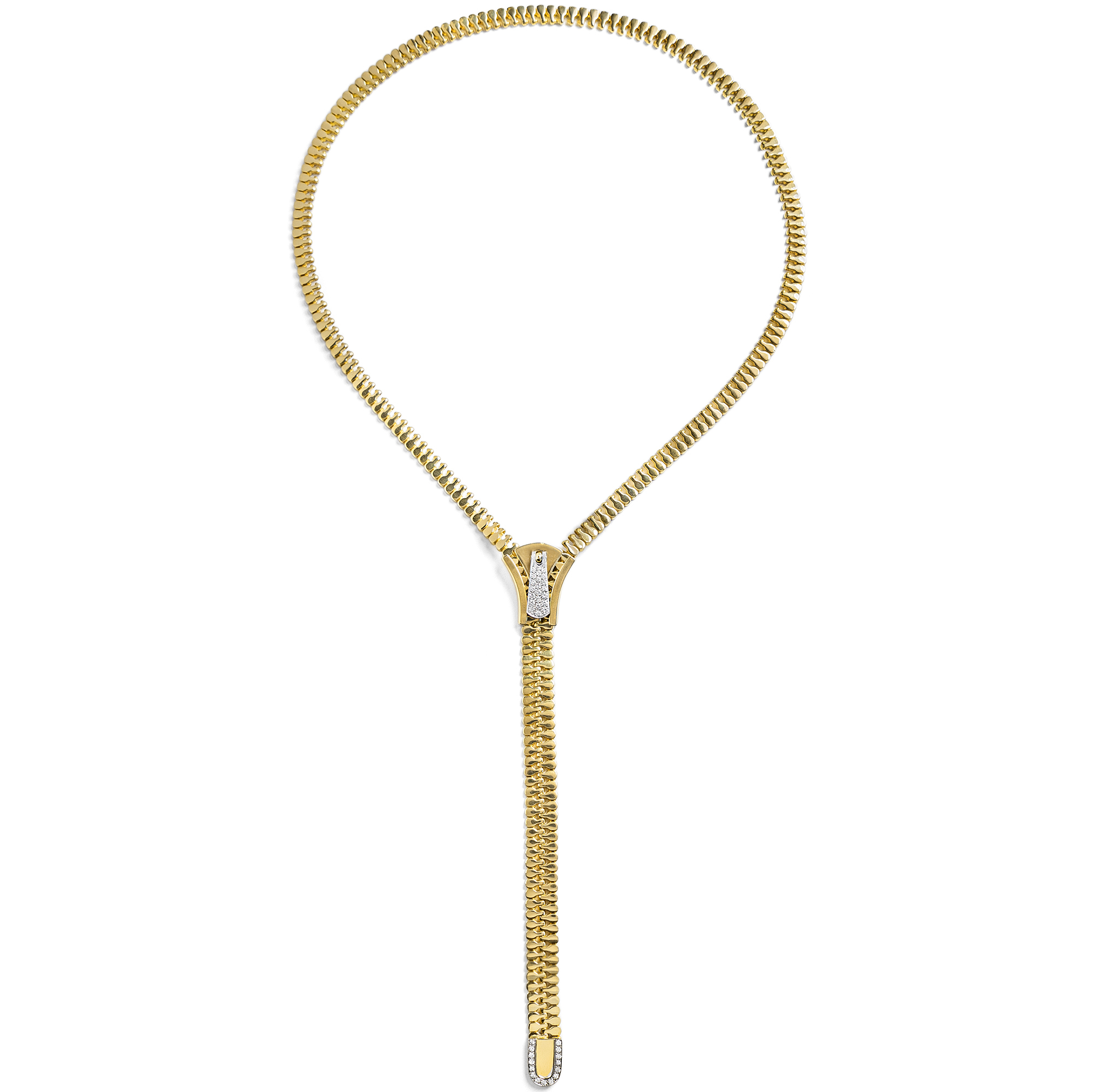 Vintage Gold and Diamond Zipper Necklace by C'est Laudier, Pforzheim, c. 1990