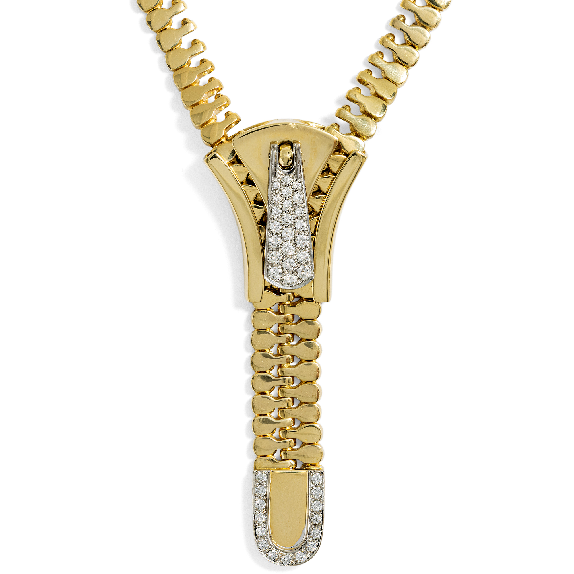 Vintage Gold and Diamond Zipper Necklace by C'est Laudier, Pforzheim, c. 1990