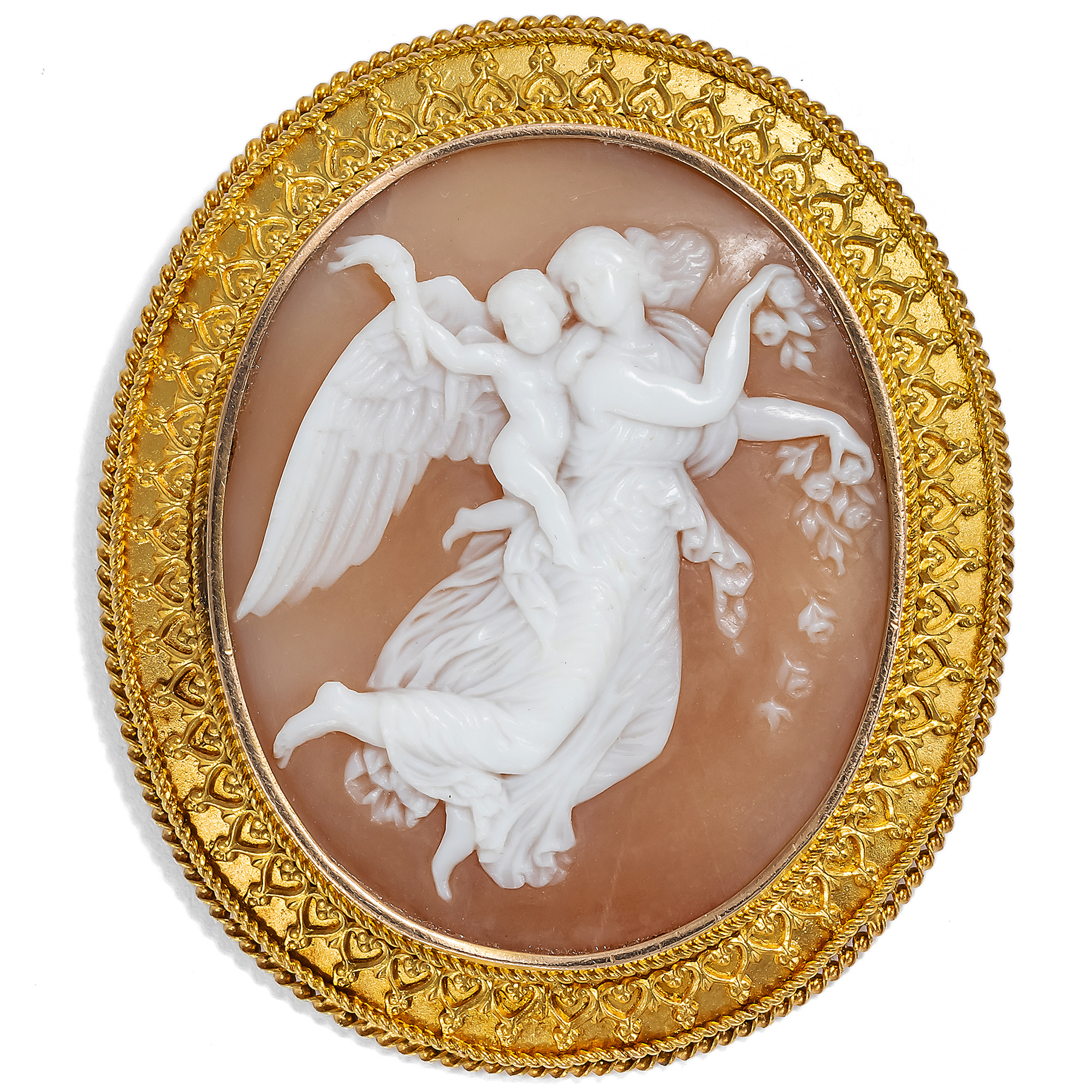 Antique Shell Cameo after Thorvaldsen Mounted as a Gold Brooch, c. 1875