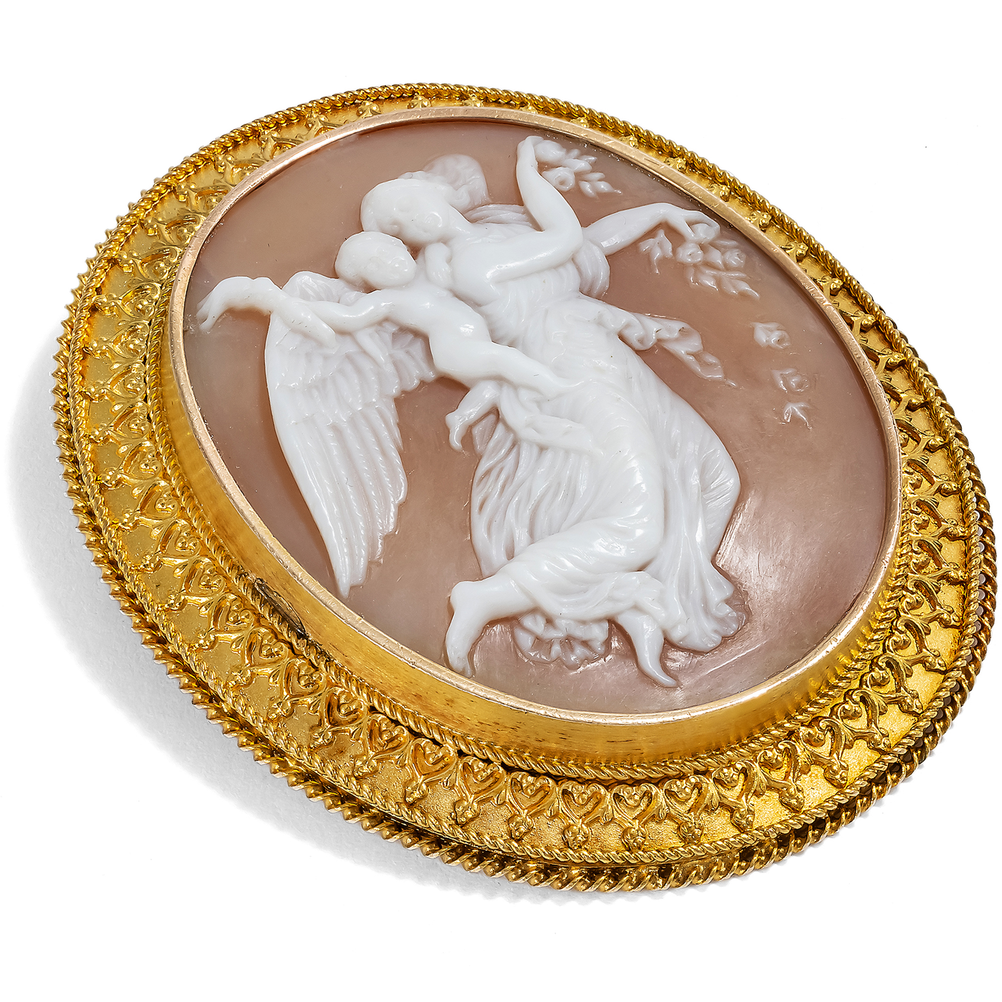 Antique Shell Cameo after Thorvaldsen Mounted as a Gold Brooch, c. 1875