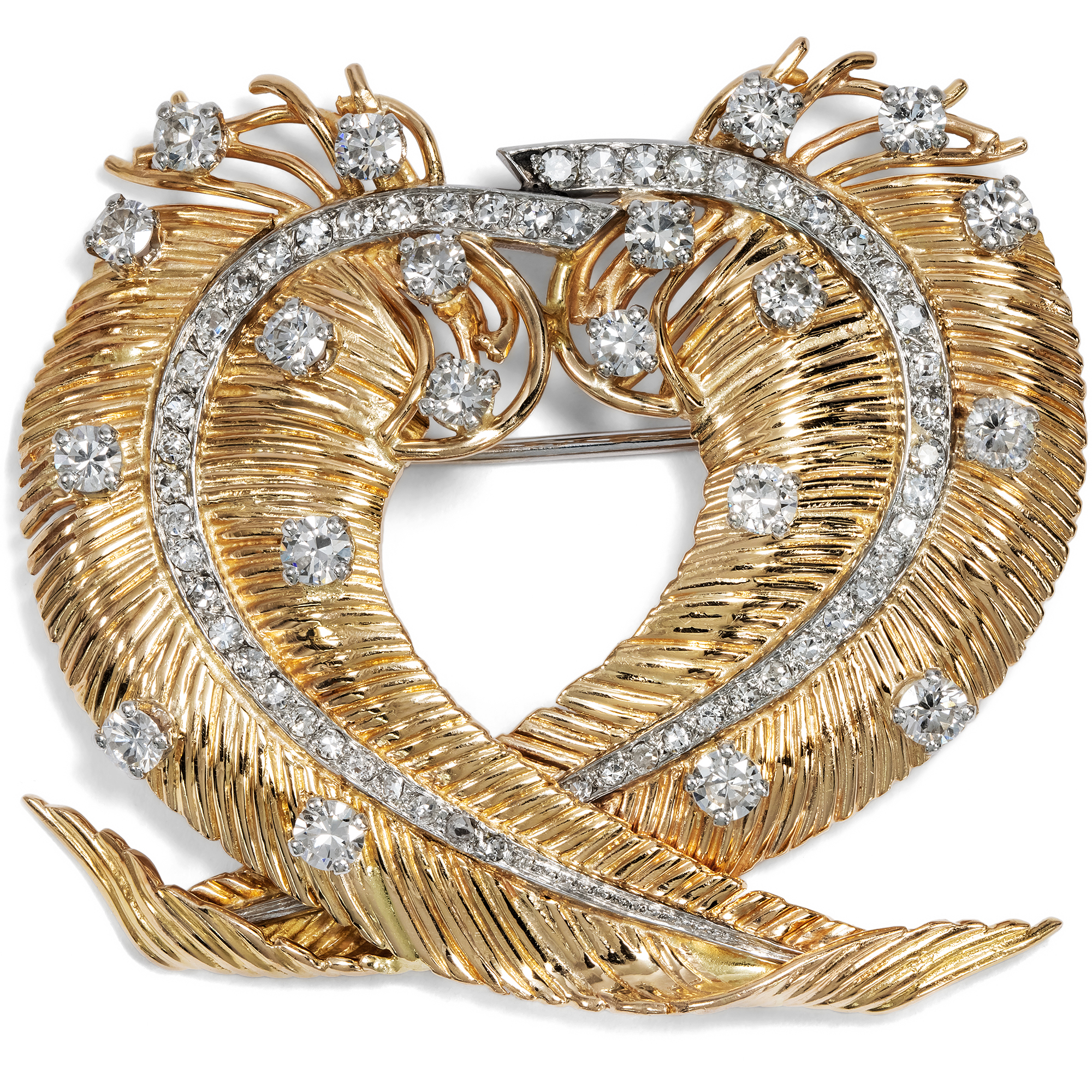 Glamorous Gold and Diamond Midcentury Brooch, c. 1950s