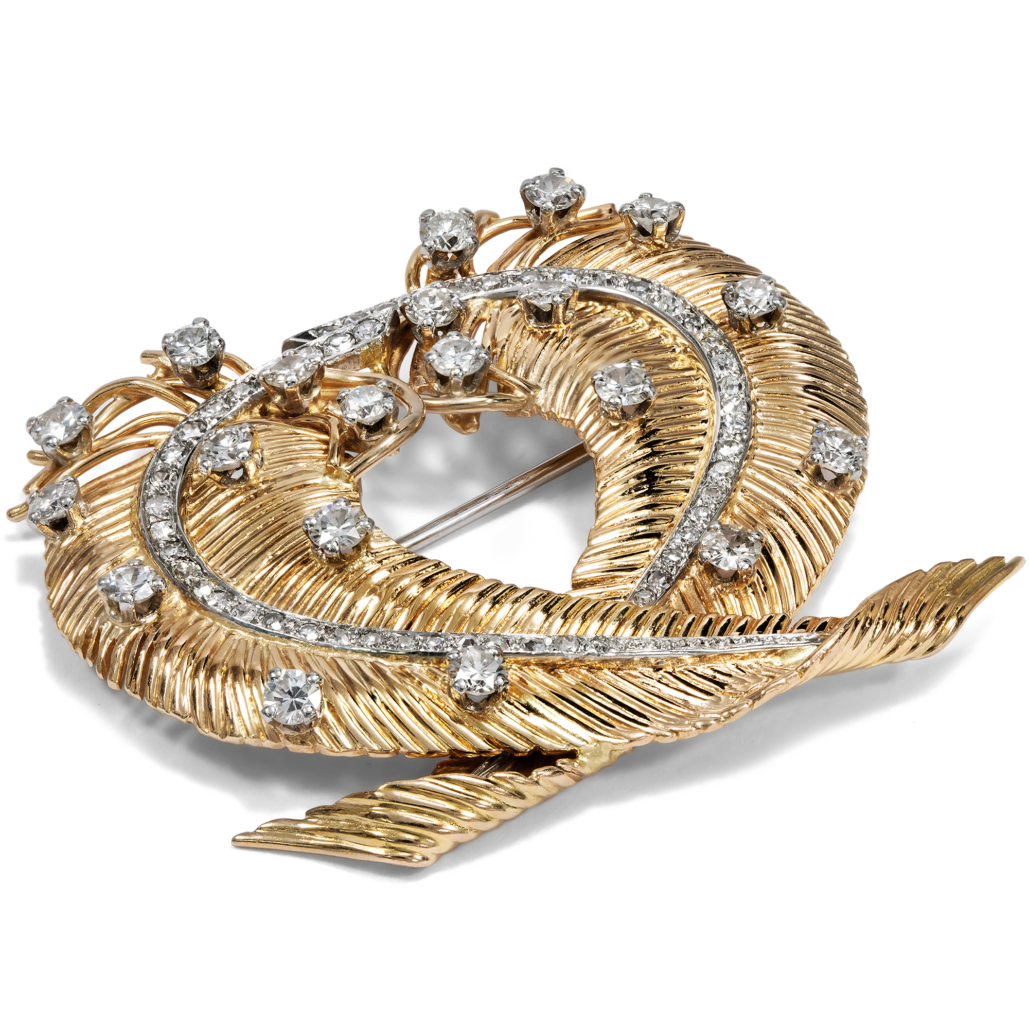 Glamorous Gold and Diamond Midcentury Brooch, c. 1950s