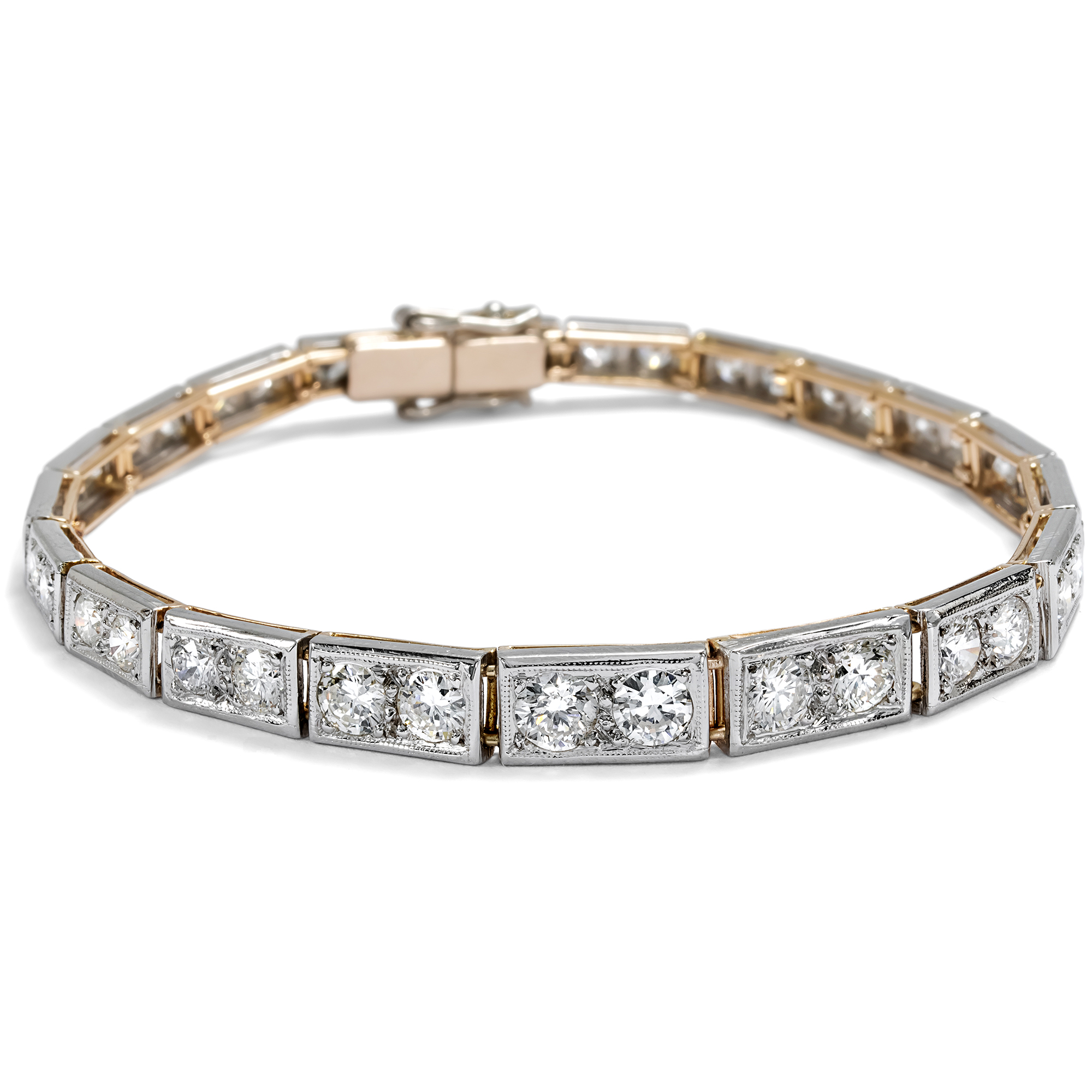 Timeless Rivieren Bracelet In Gold And Platinum With 6.10 Ct Diamonds, Switzerland Circa 1930