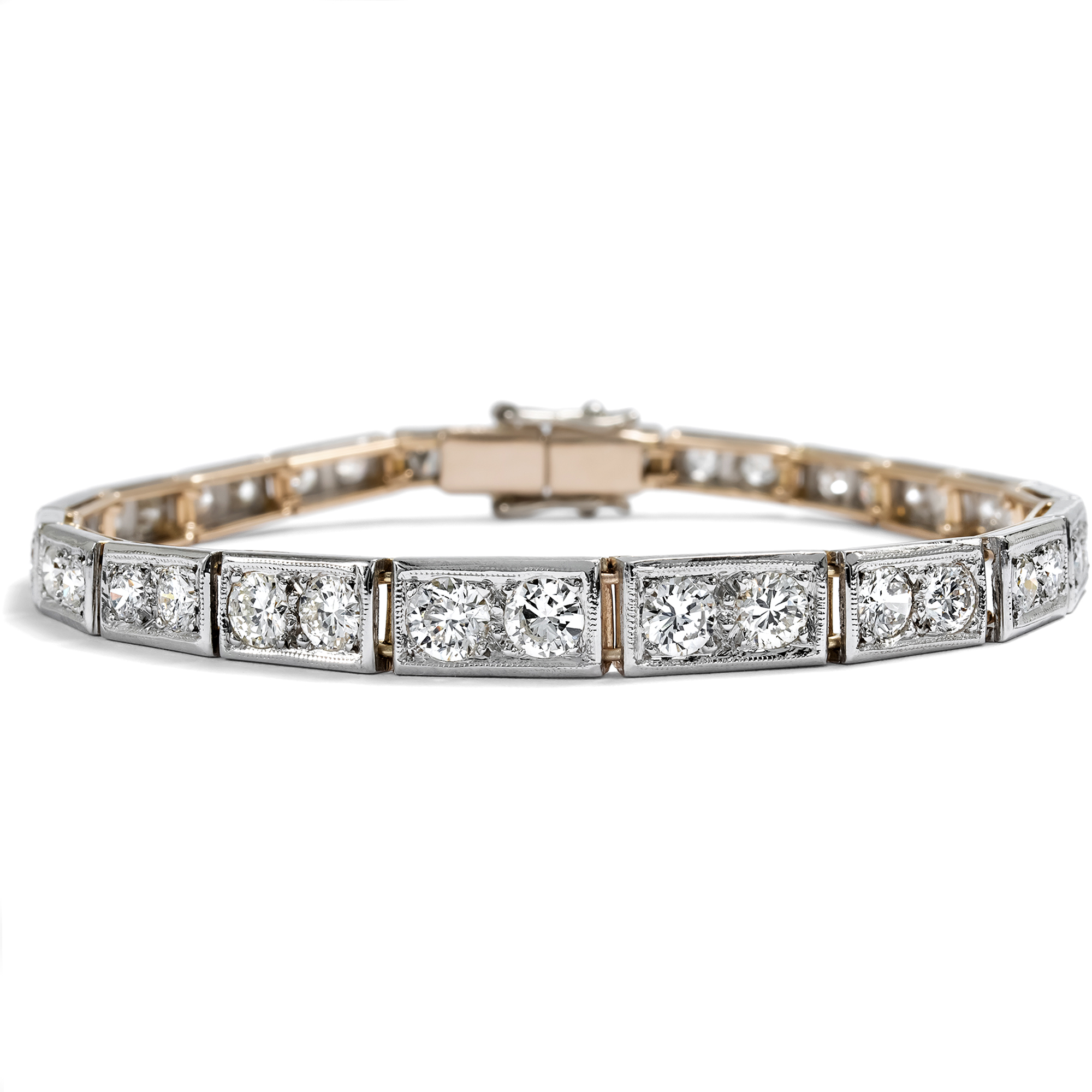 Timeless Rivieren Bracelet In Gold And Platinum With 6.10 Ct Diamonds, Switzerland Circa 1930