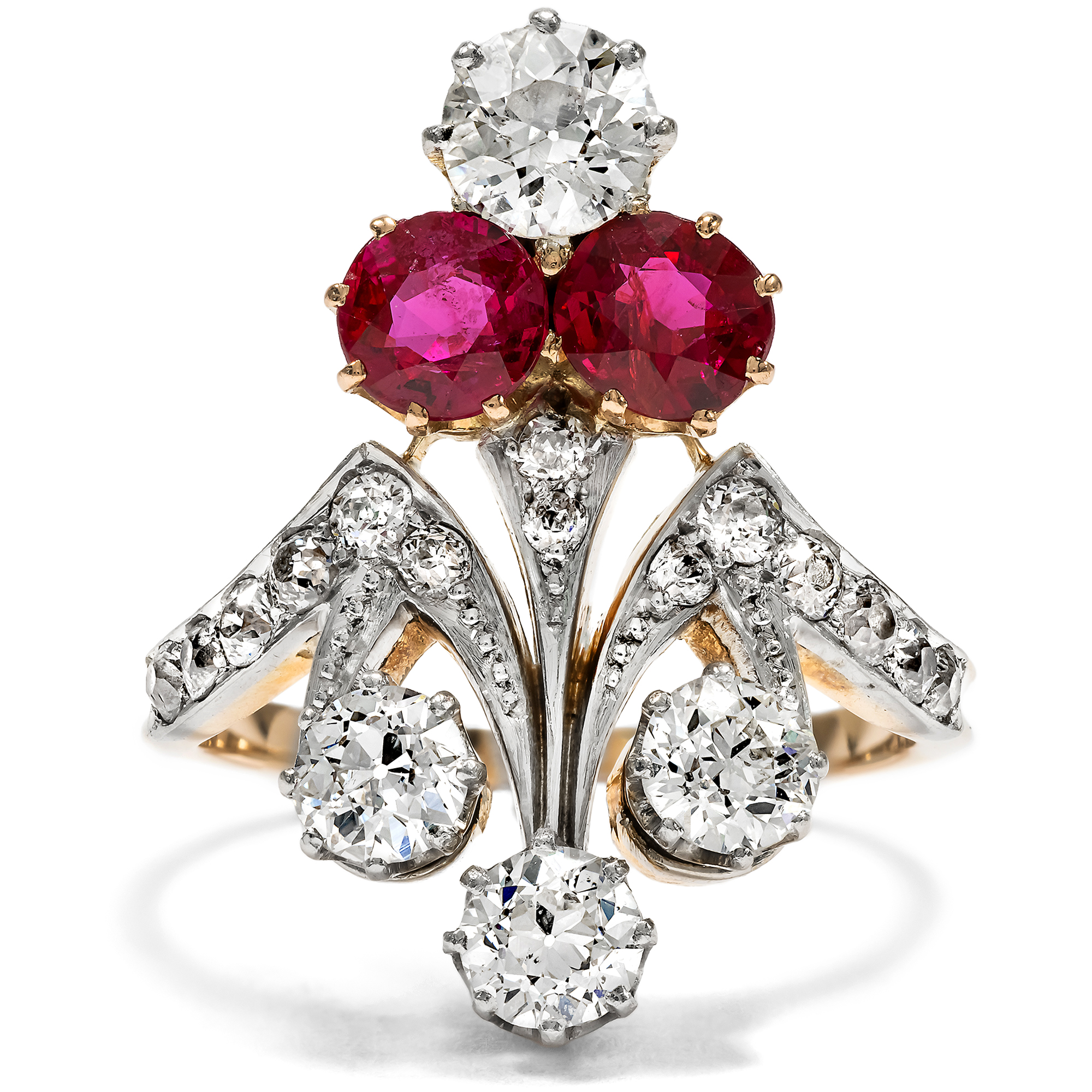 Antique Tiara Ring with Burmese Rubies and Diamonds, c. 1905