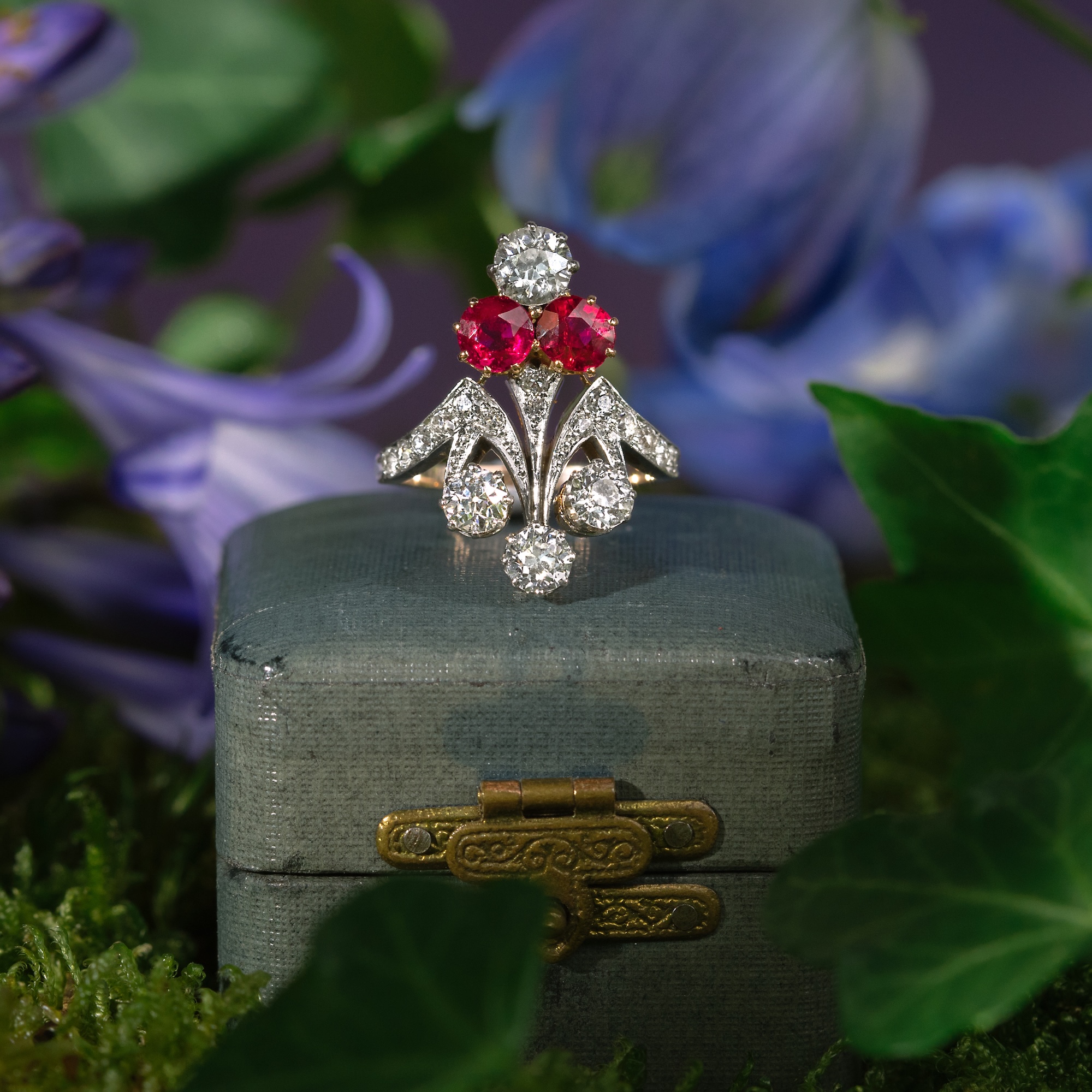 Antique Tiara Ring with Burmese Rubies and Diamonds, c. 1905