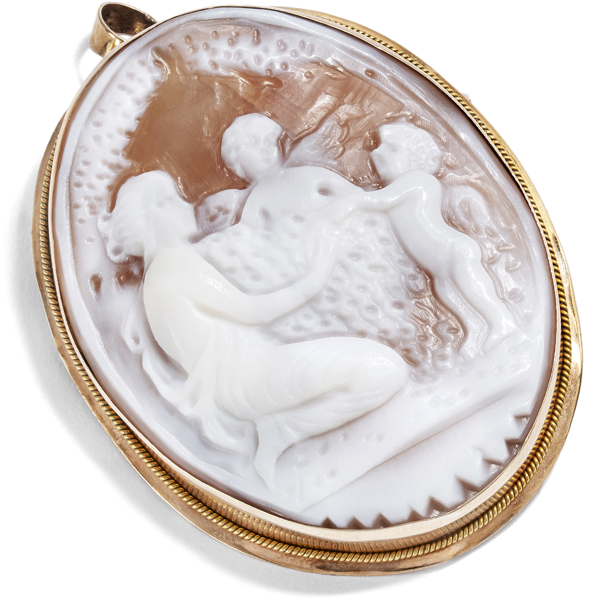 Vintage Pendant Brooch With Shell Cameo in Gold Setting, Circa 1985