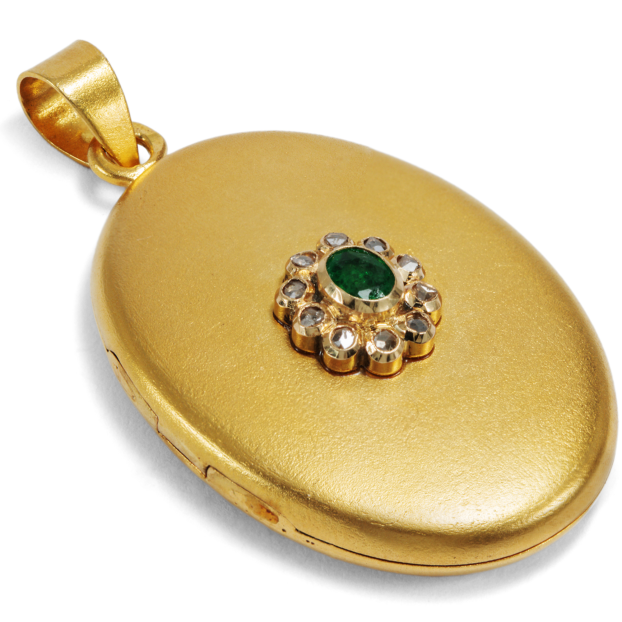 Vintage Gold Locket with Emerald & Diamonds, c. 1985