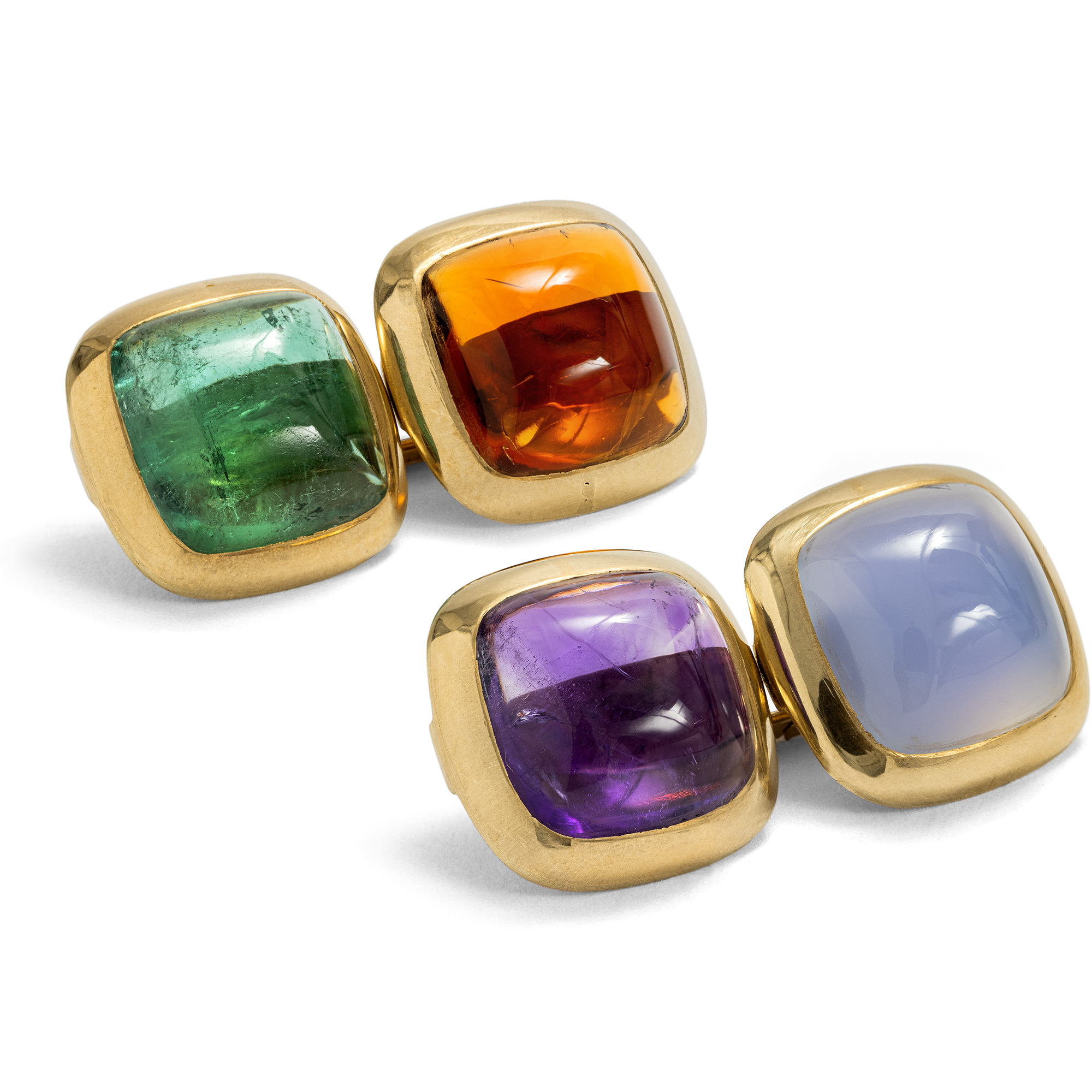 Vintage Gold Cufflinks with Colourfulk Gemstones, Vienna c. 1955