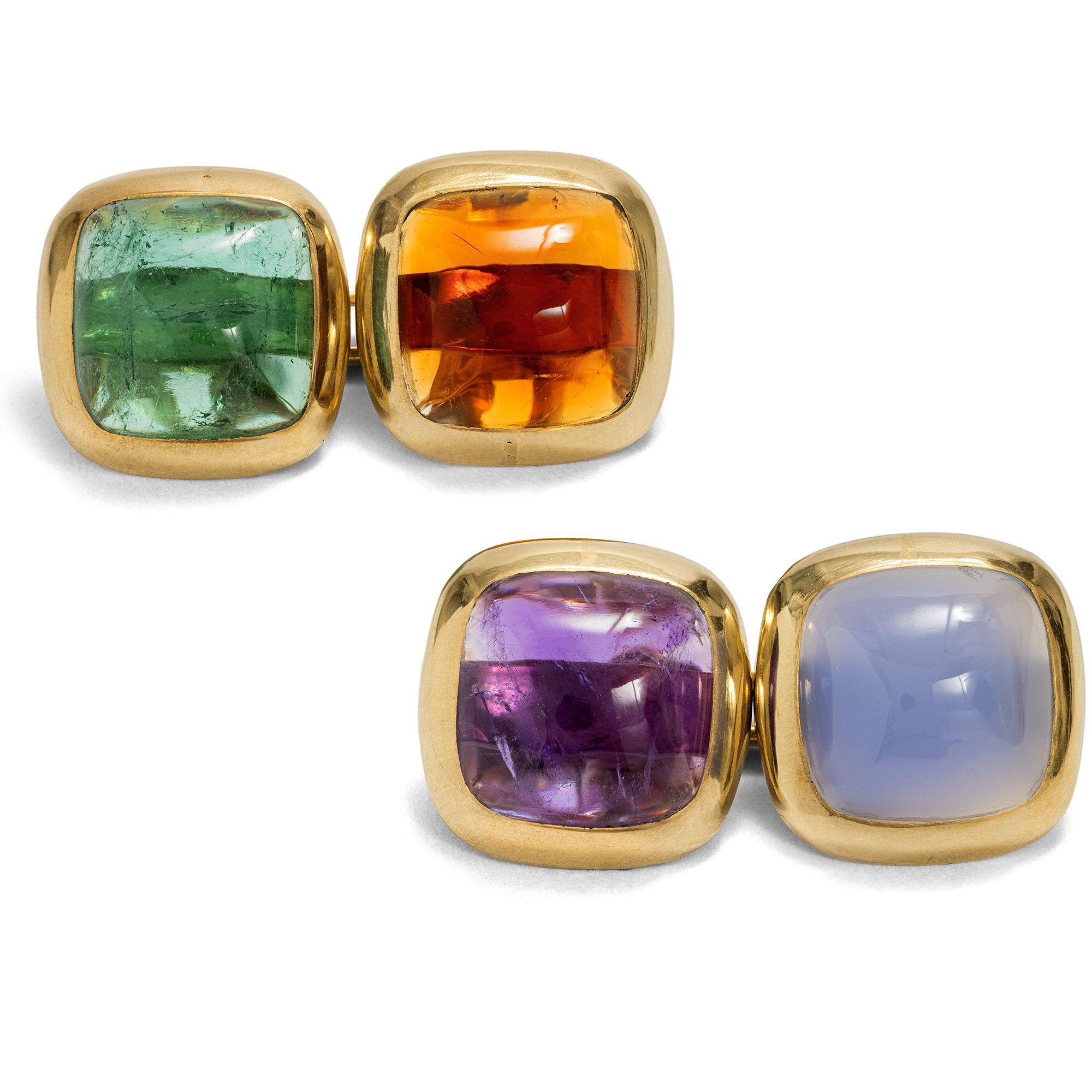 Vintage Gold Cufflinks with Colourfulk Gemstones, Vienna c. 1955