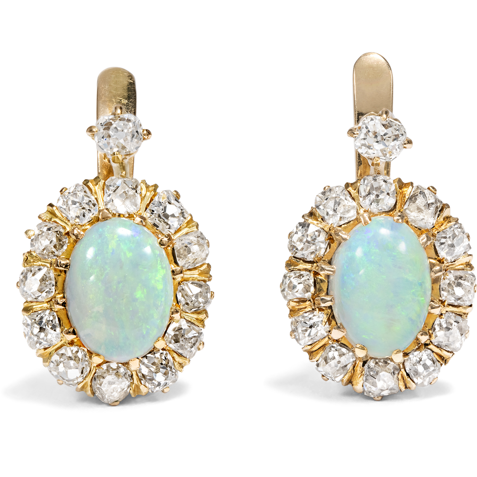 Antique Gold Earrings with Opals & Diamonds, c. 1895 Antique Gold Earrings with Opals & Diamonds, c. 1895
