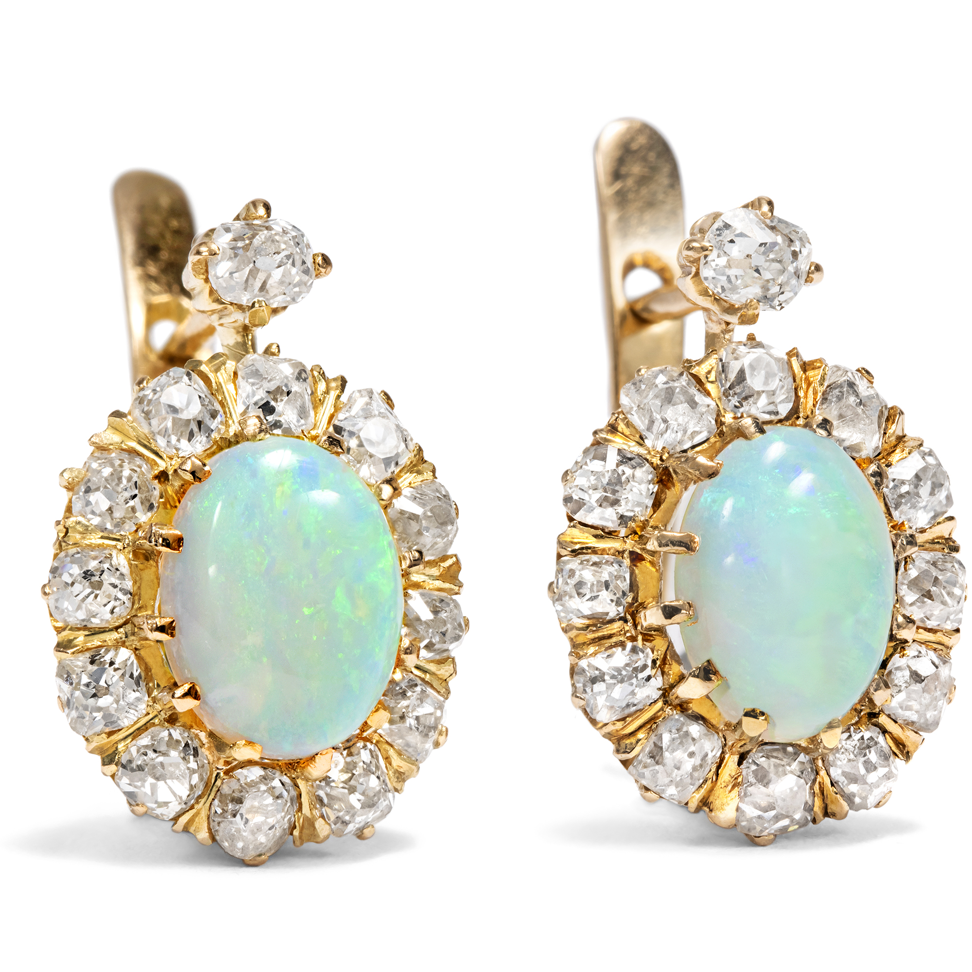 Antique Gold Earrings with Opals & Diamonds, c. 1895 Antique Gold Earrings with Opals & Diamonds, c. 1895